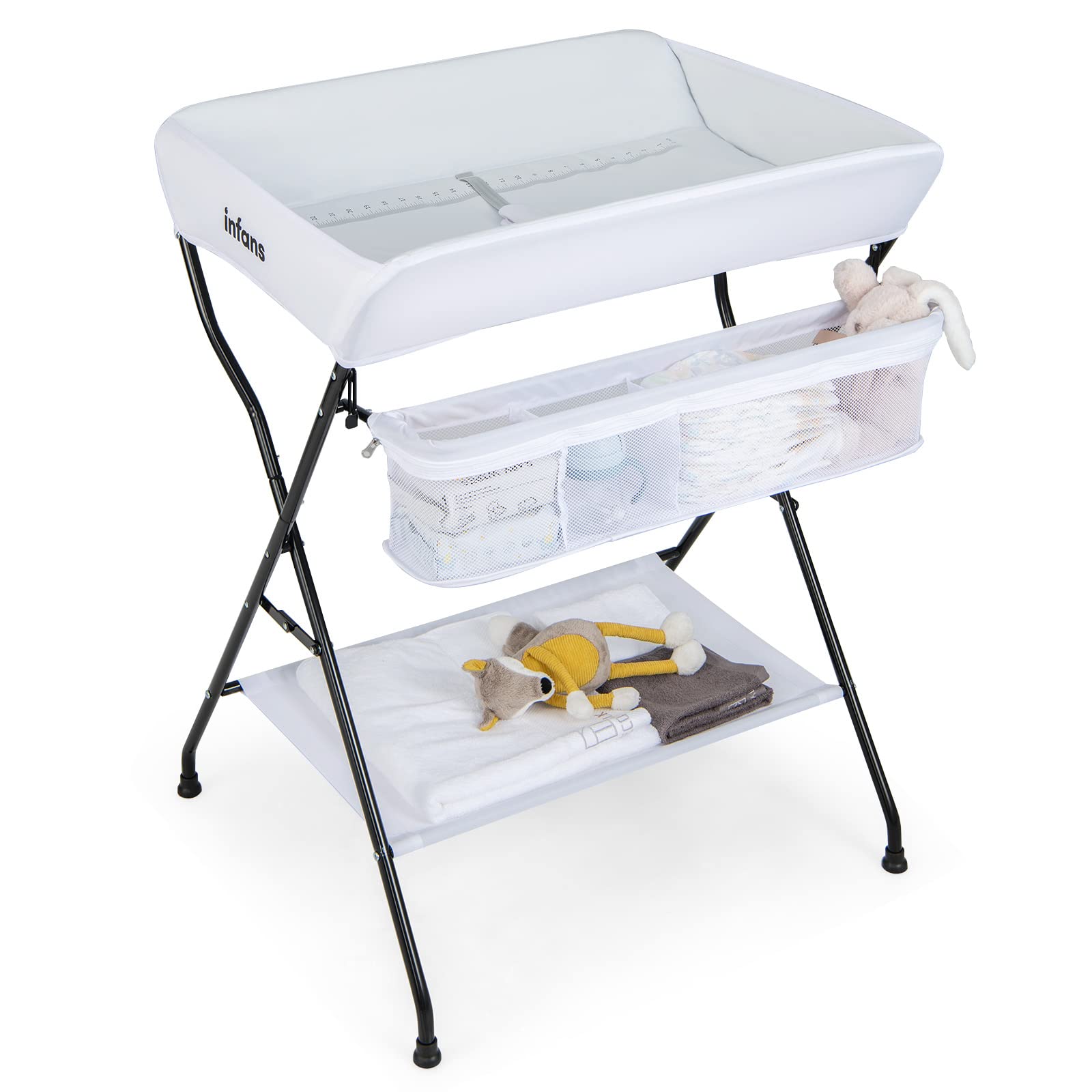 INFANS Baby Portable Changing Table Infant Diaper Station with Storage Basket & Shelf