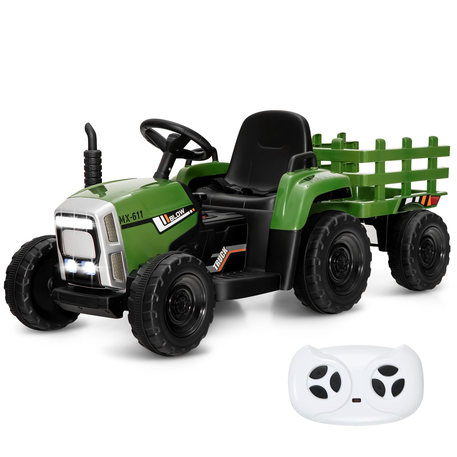 Kids Ride On Car, 12V Electric Ride On Tractor with Trailer for Children, Electric Toy Car for Over 3 w/Remote Control
