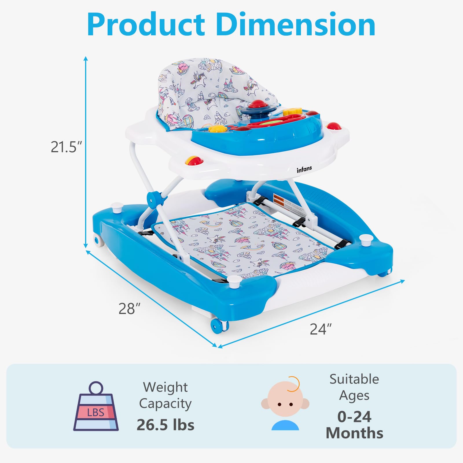 INFANS Baby Walker 5 in 1 Behind Walker Learning Seated Rocker Bouncer with Removable Music Tray