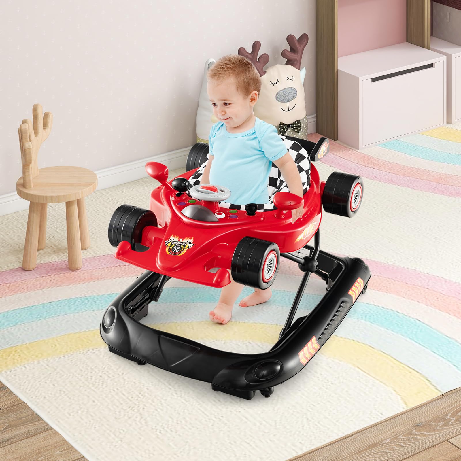 Foldable Baby Walker with 3 Adjustable Height Settings for 7-14 Months Boys Girls