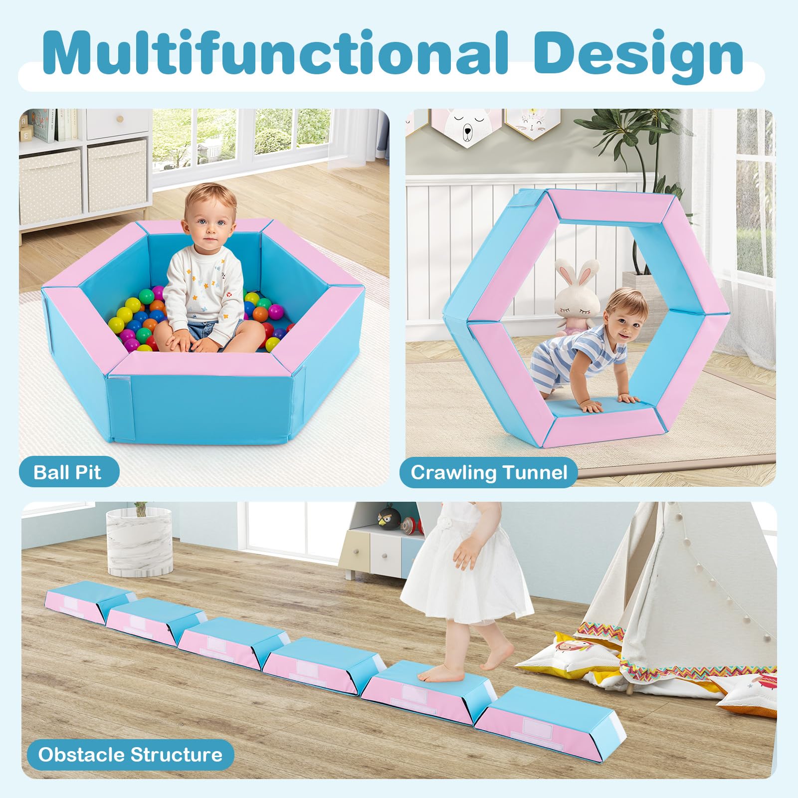 3-Piece Baby Foam Climbing Blocks with Ball Pit and 100 Colorful Ocean Balls