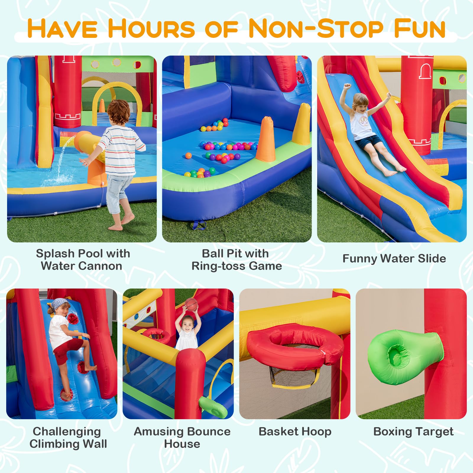 Inflatable Water Slide, Outdoor Water Park Bouncy House with Ring-tossing, Boxing