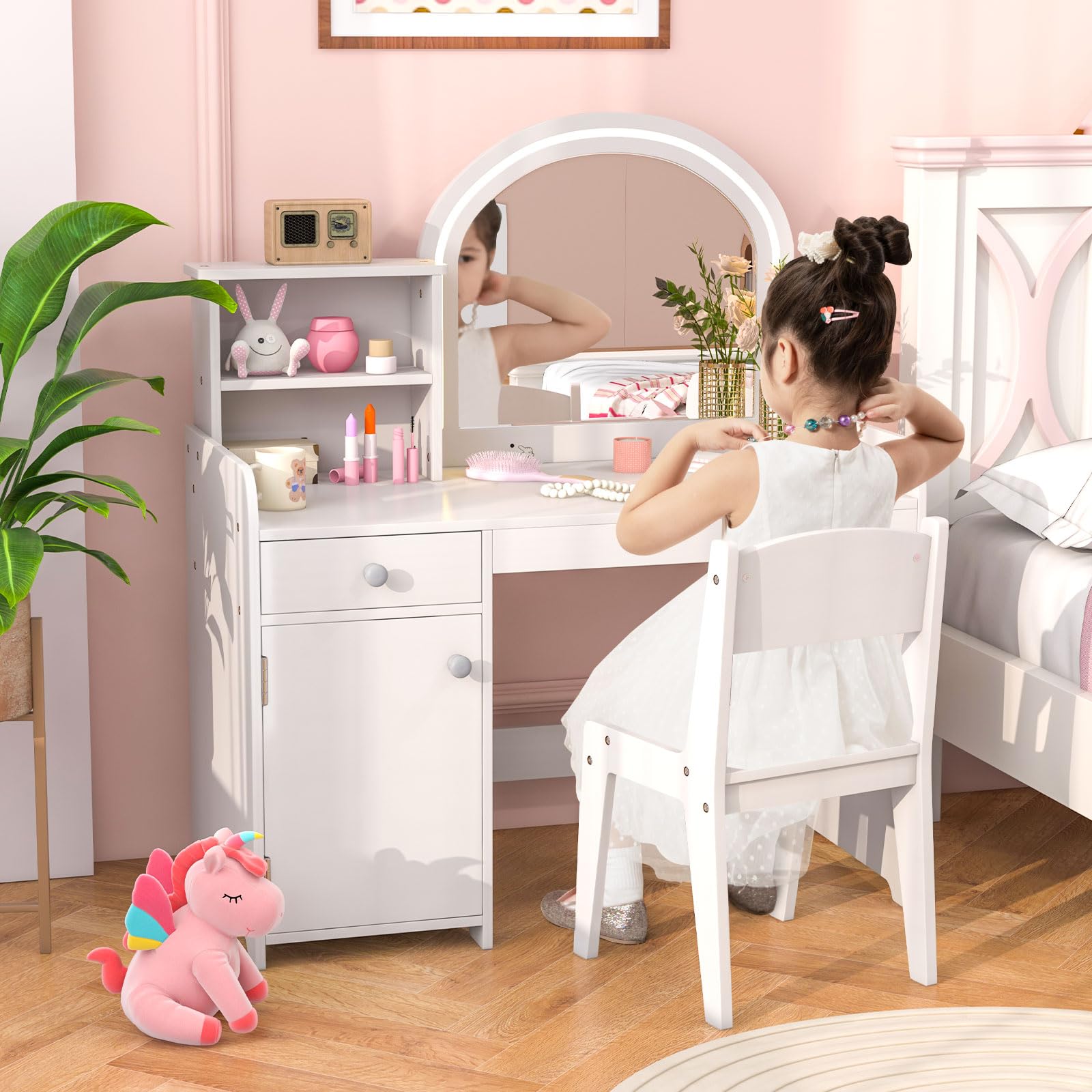 INFANS Kids Vanity Pretend Play Vanity Set for Toddler Girls