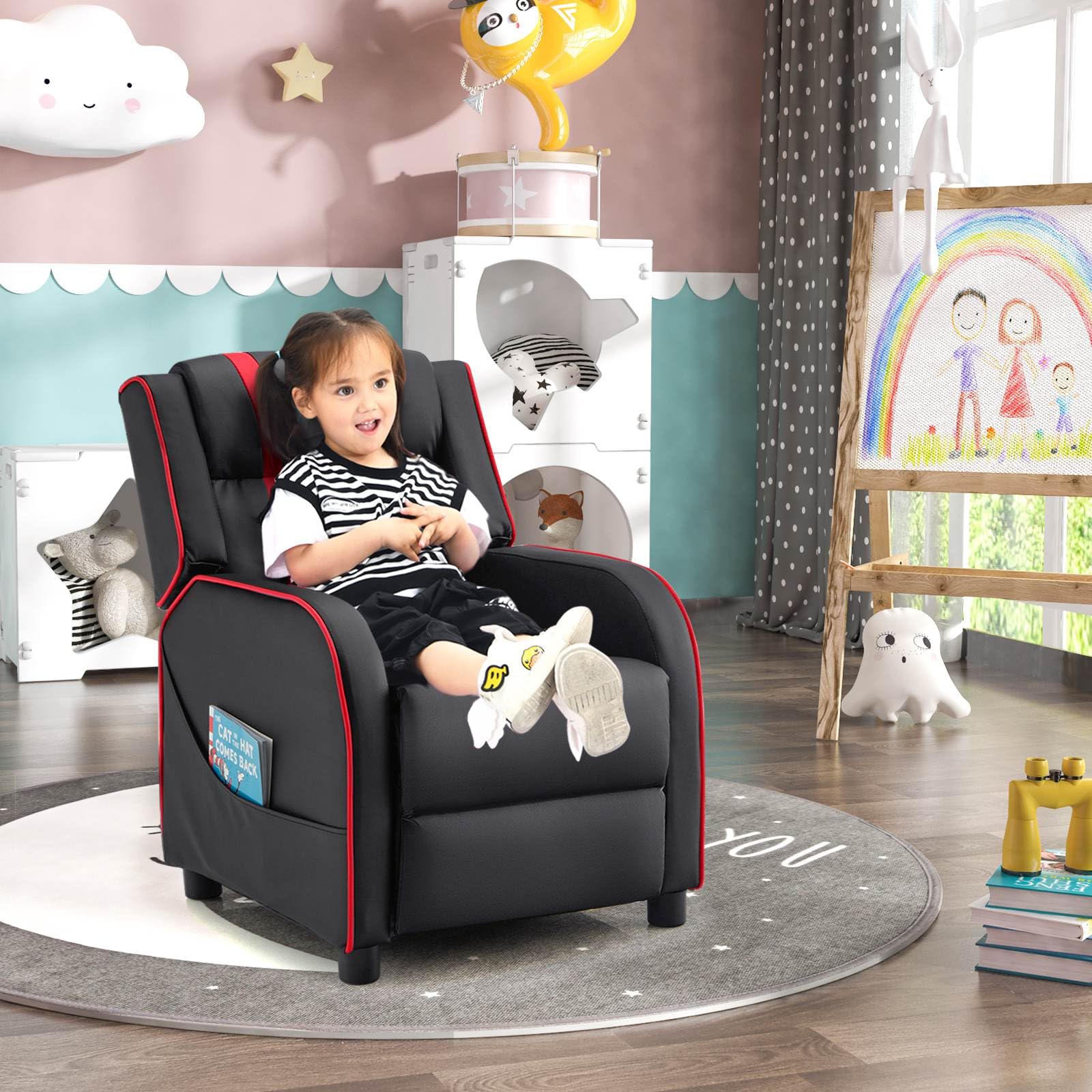 Kids Recliner Sofa Couch with Adjustable Backrest Footrest and High Density Sponge