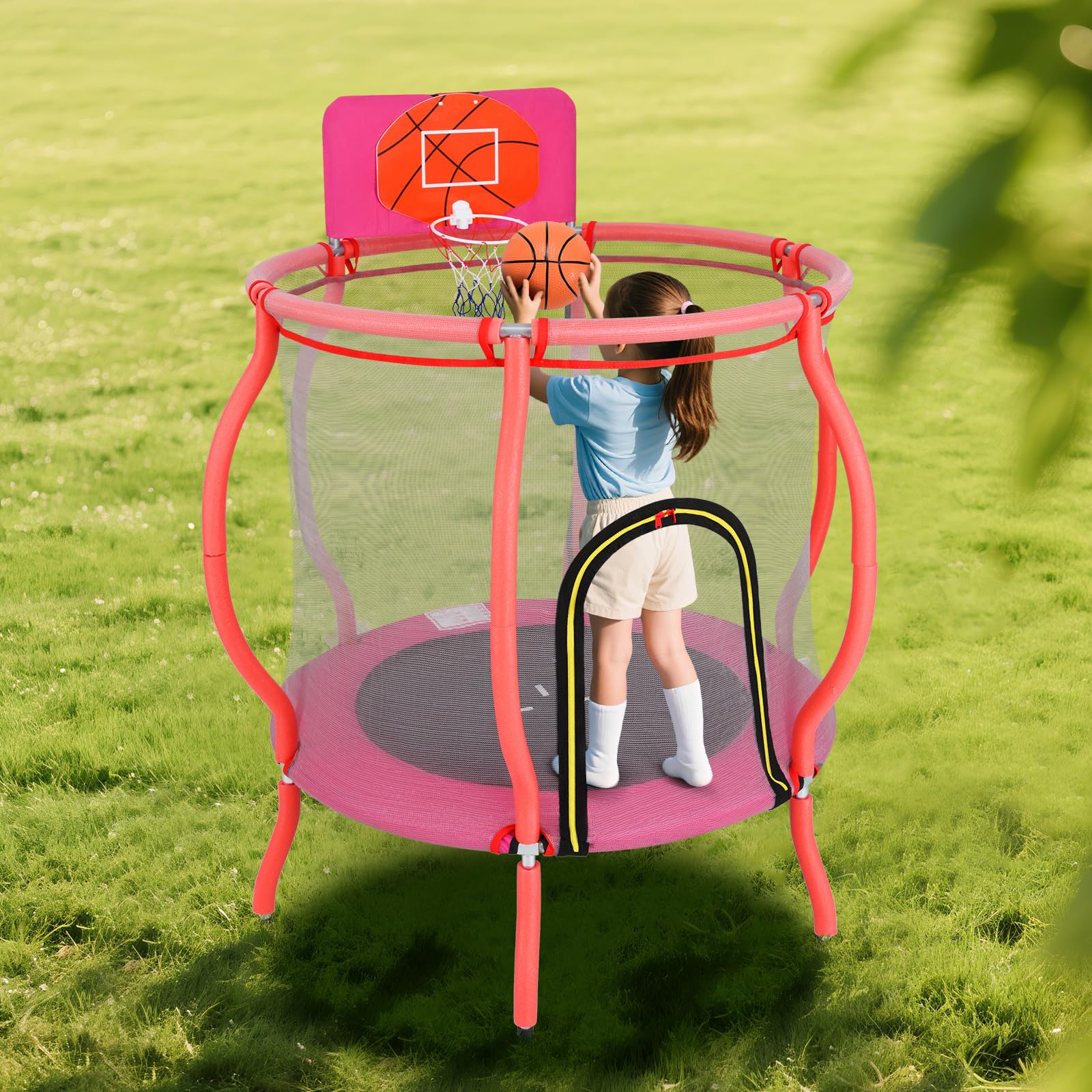 OLAKIDS 48" Trampoline for Kids, Indoor Outdoor Toddler Trampoline with Safety Enclosure Net