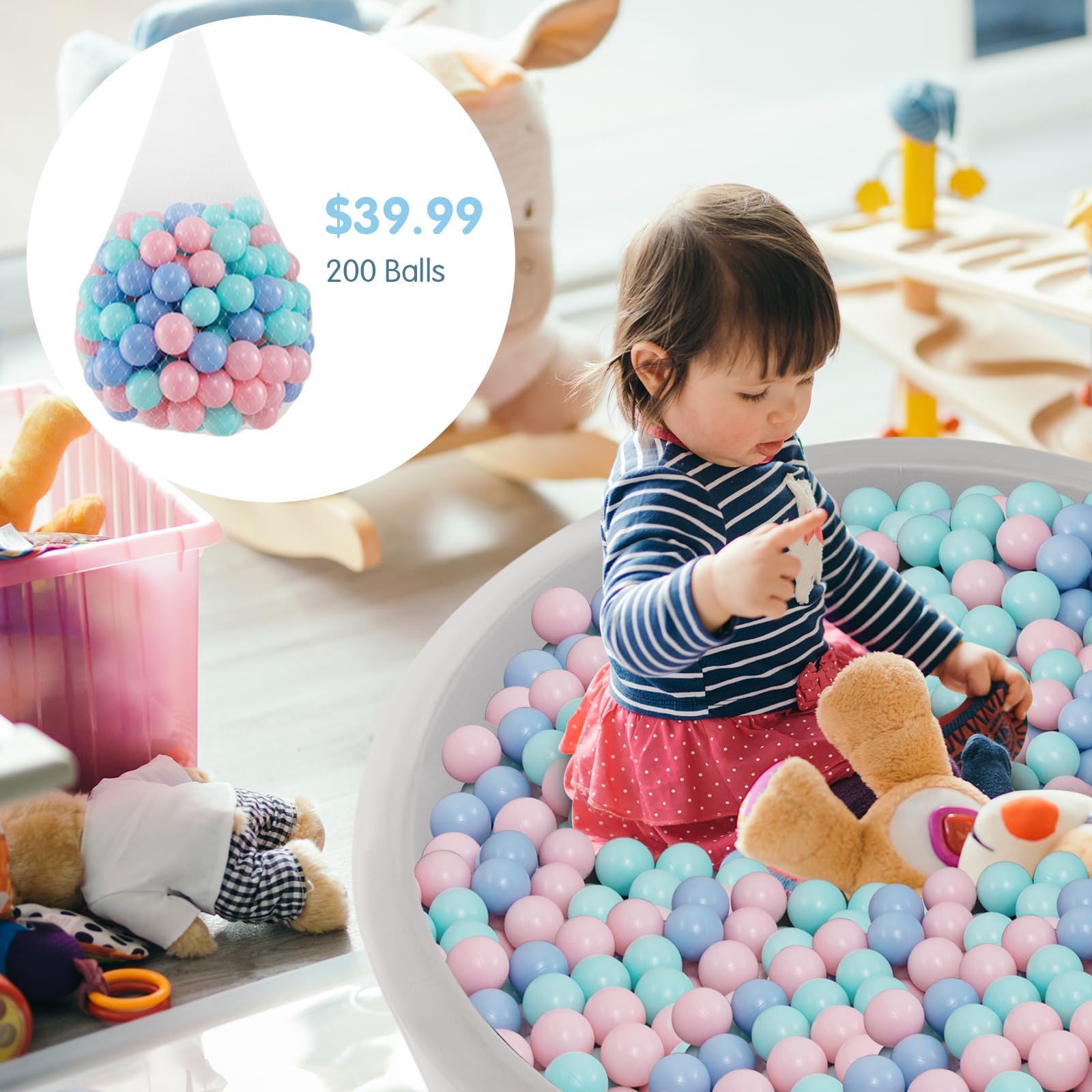 INFANS Foam Ball Pit for Toddlers with 200 Balls 36"x 12" Large Round Ball Pool Playpen with Soft Memory Sponge Pad