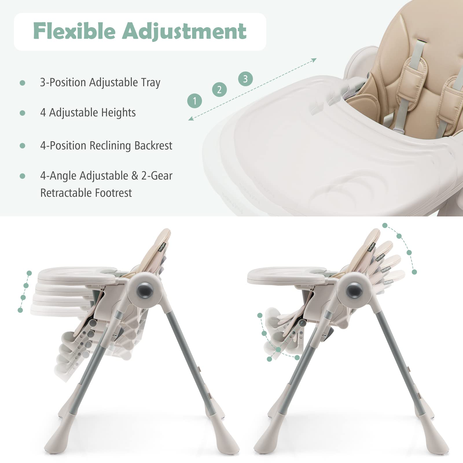 3-In-1 Baby High Chair, Kids Dining Highchair with Reclining Seat