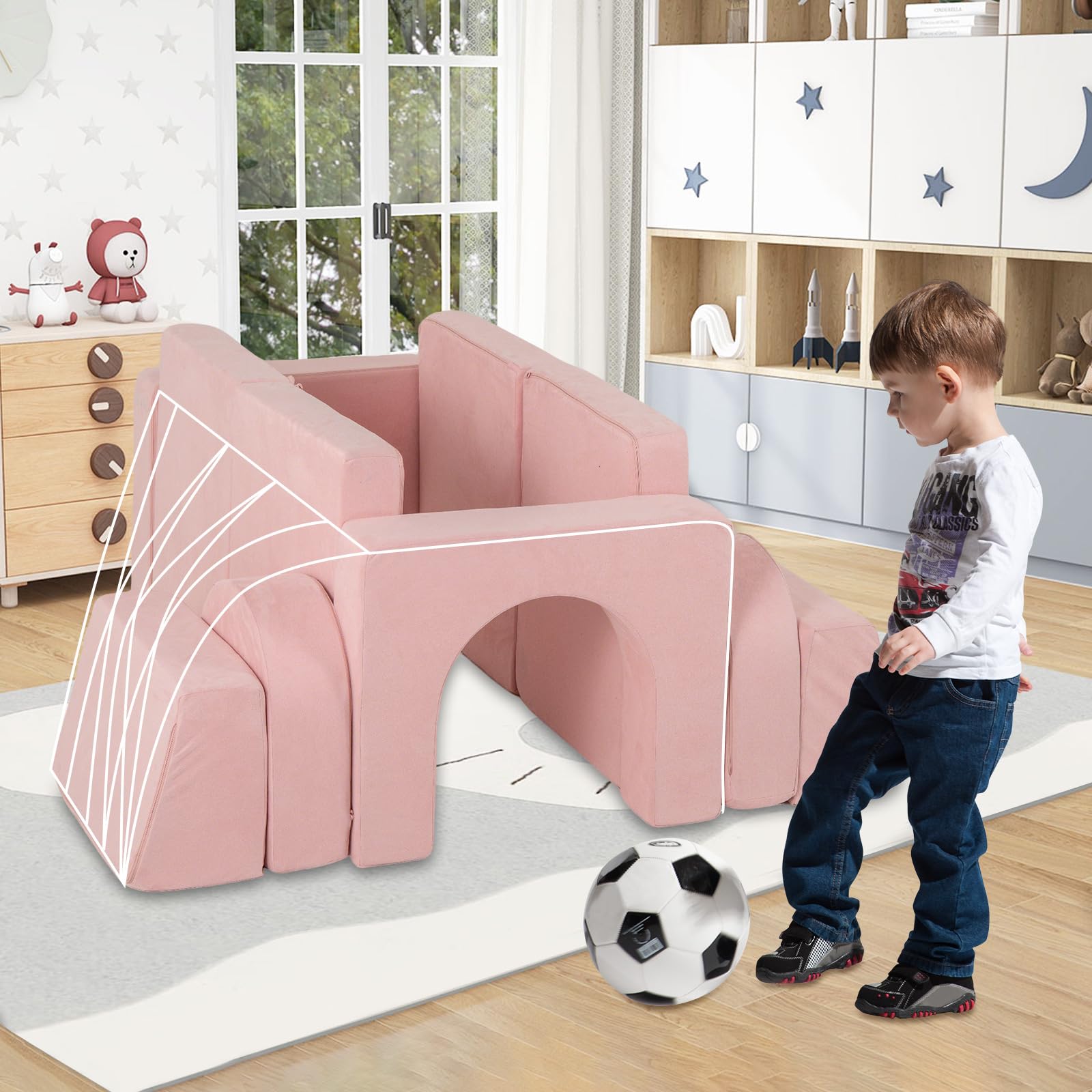 INFANS Modular Kids Play Couch 8 PCS Toddler Creative Sectional Building Sofa for Playroom