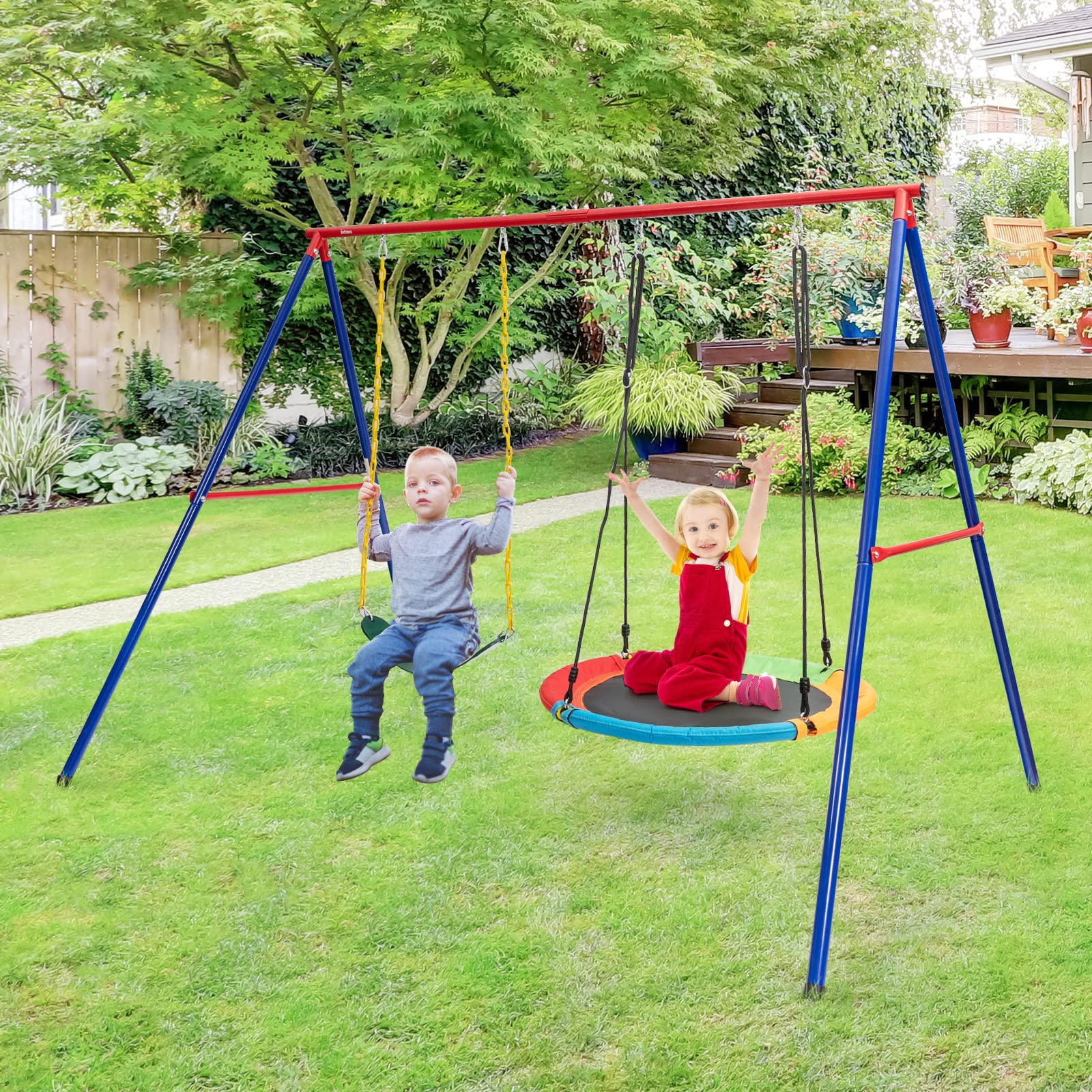 INFANS 2 Seat Swing Stand, 550 lbs Heavy Duty Metal Swing Frame