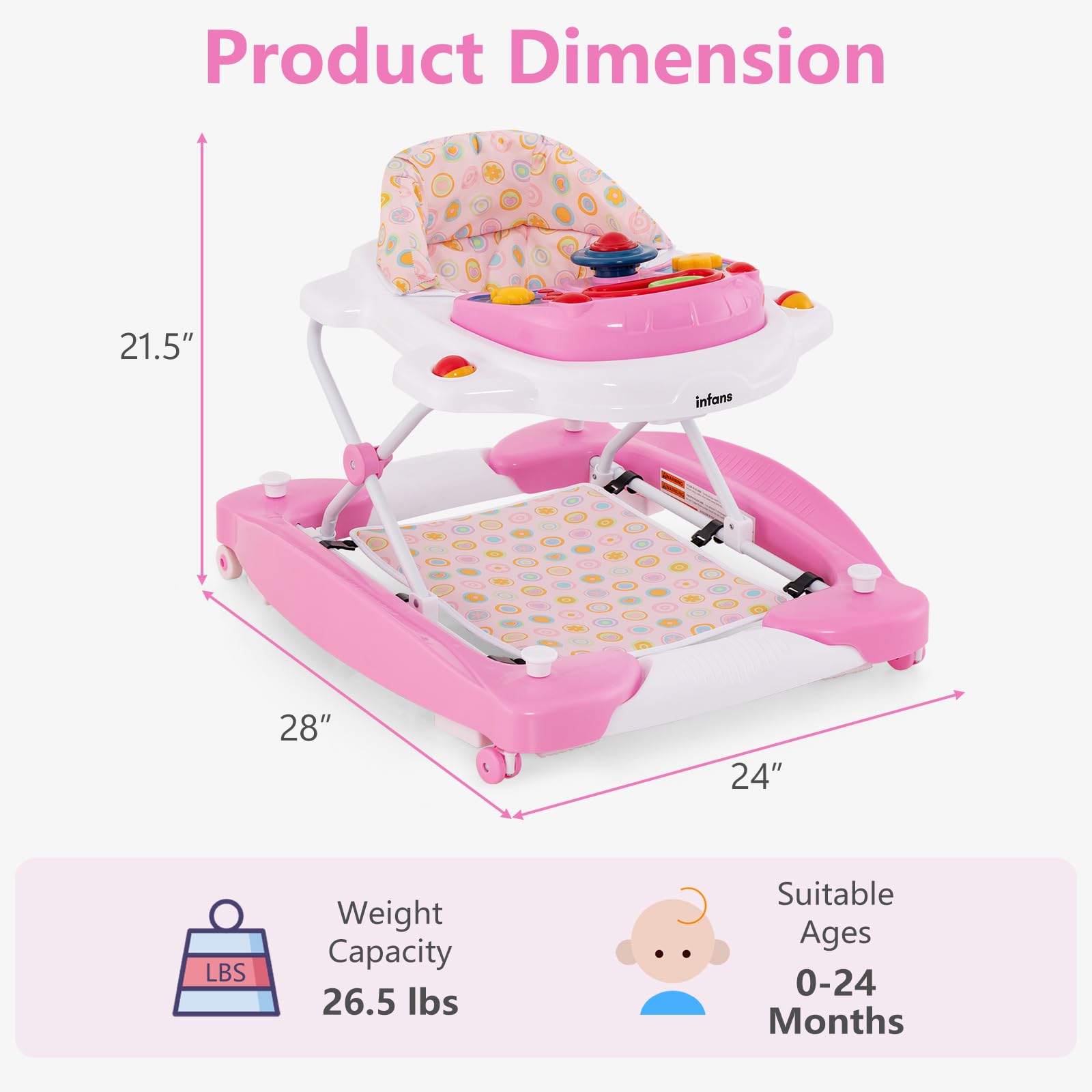 INFANS Baby Walker 5 in 1 Behind Walker Learning Seated Rocker Bouncer with Removable Music Tray