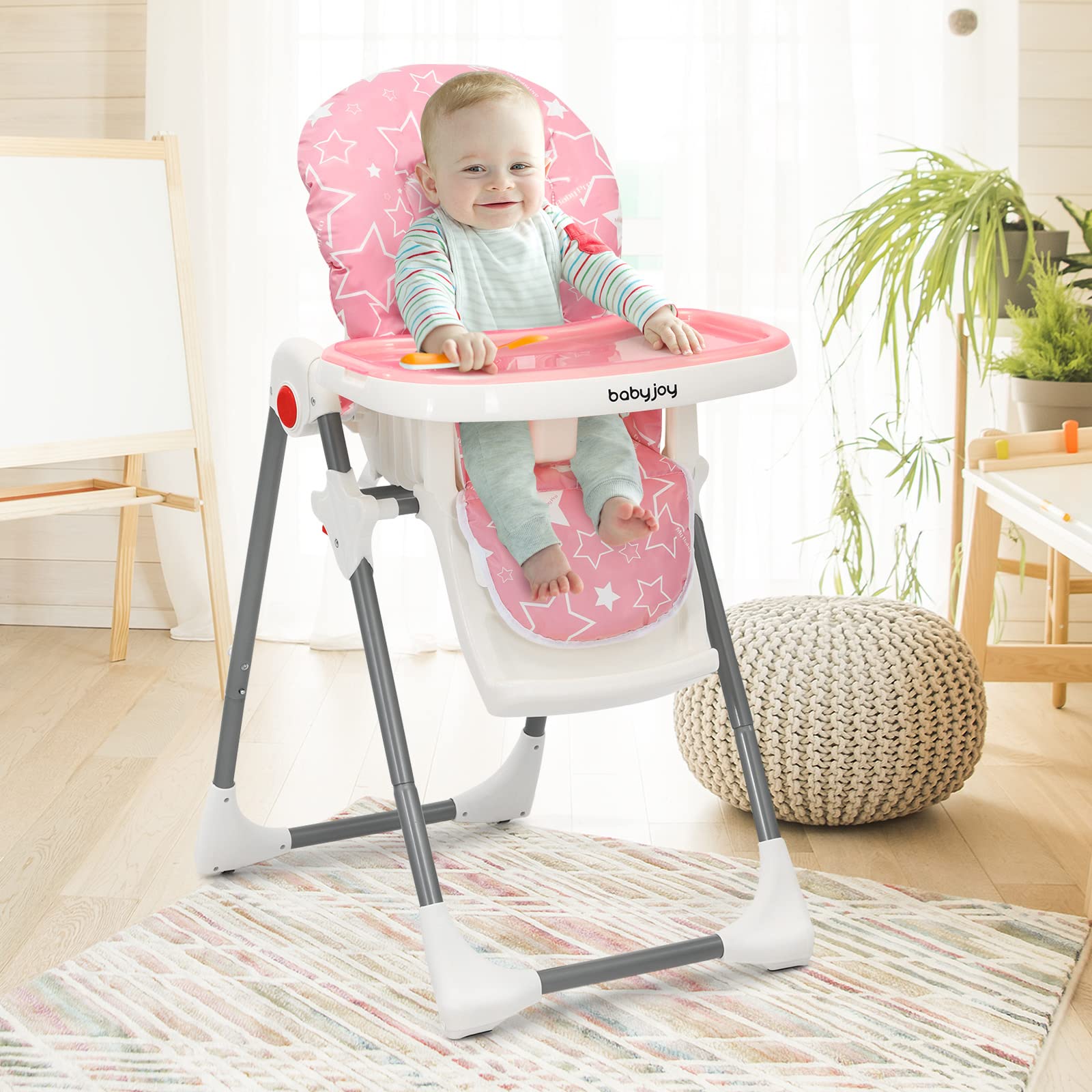 Folding Baby Highchair Eating Feeding Table Booster Seat with 6-Level Height Adjustment