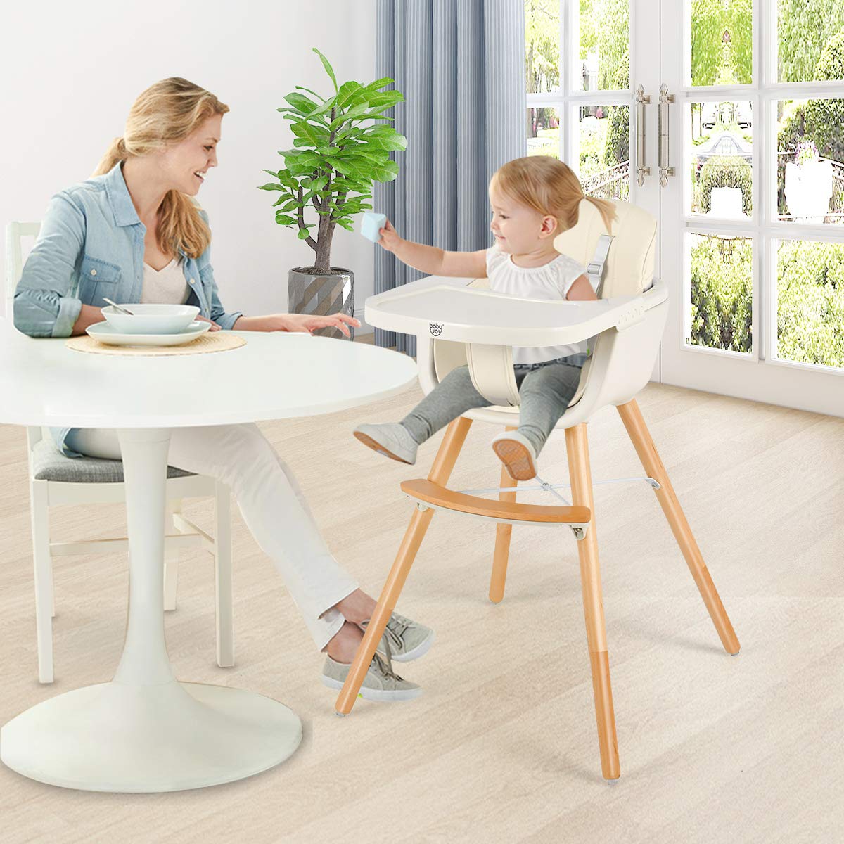 3-in-1 Wooden High Chair/Booster/Chair with Removable Tray