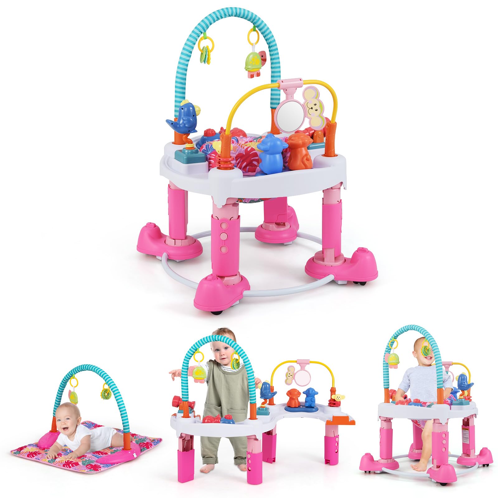 INFANS 5 in 1 Toddler Bouncing Activity Saucer Playtime Mat Activity Table with 360°Rotating Seat