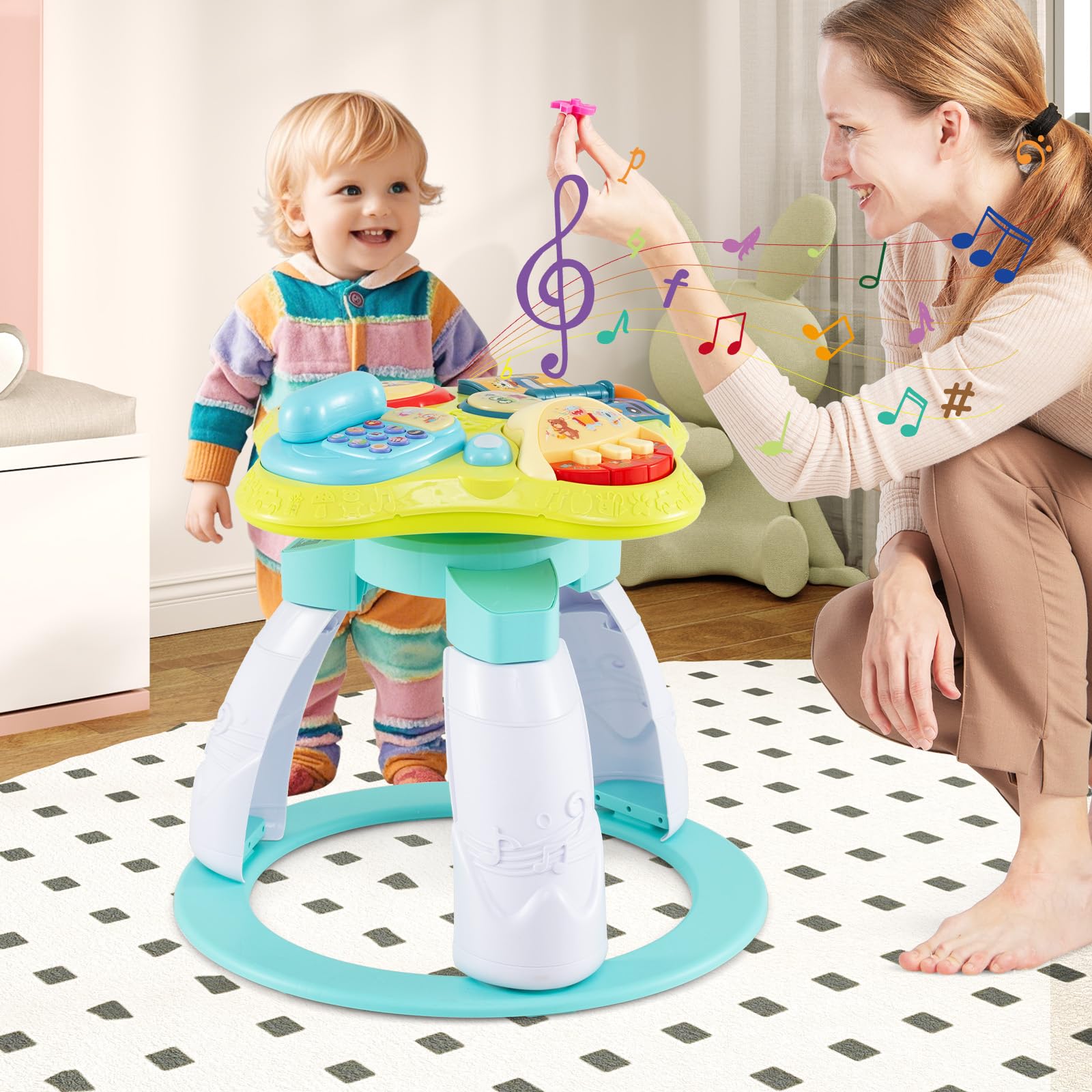 INFANS 3 in 1 Walk Around Baby Activity Center Baby Walker with Play Table