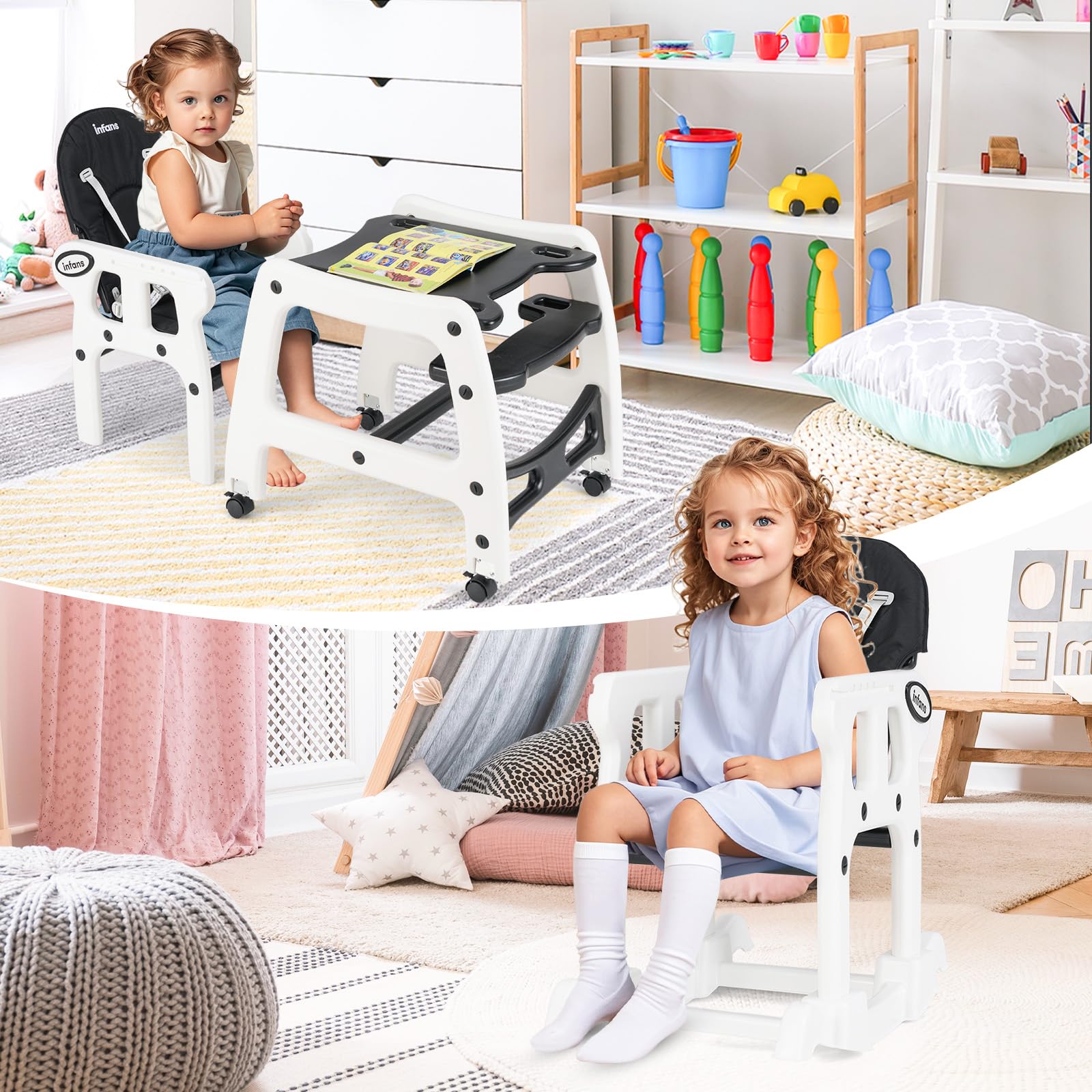 INFANS 5 in 1 Baby High Chair Convertible Toddler Table Set