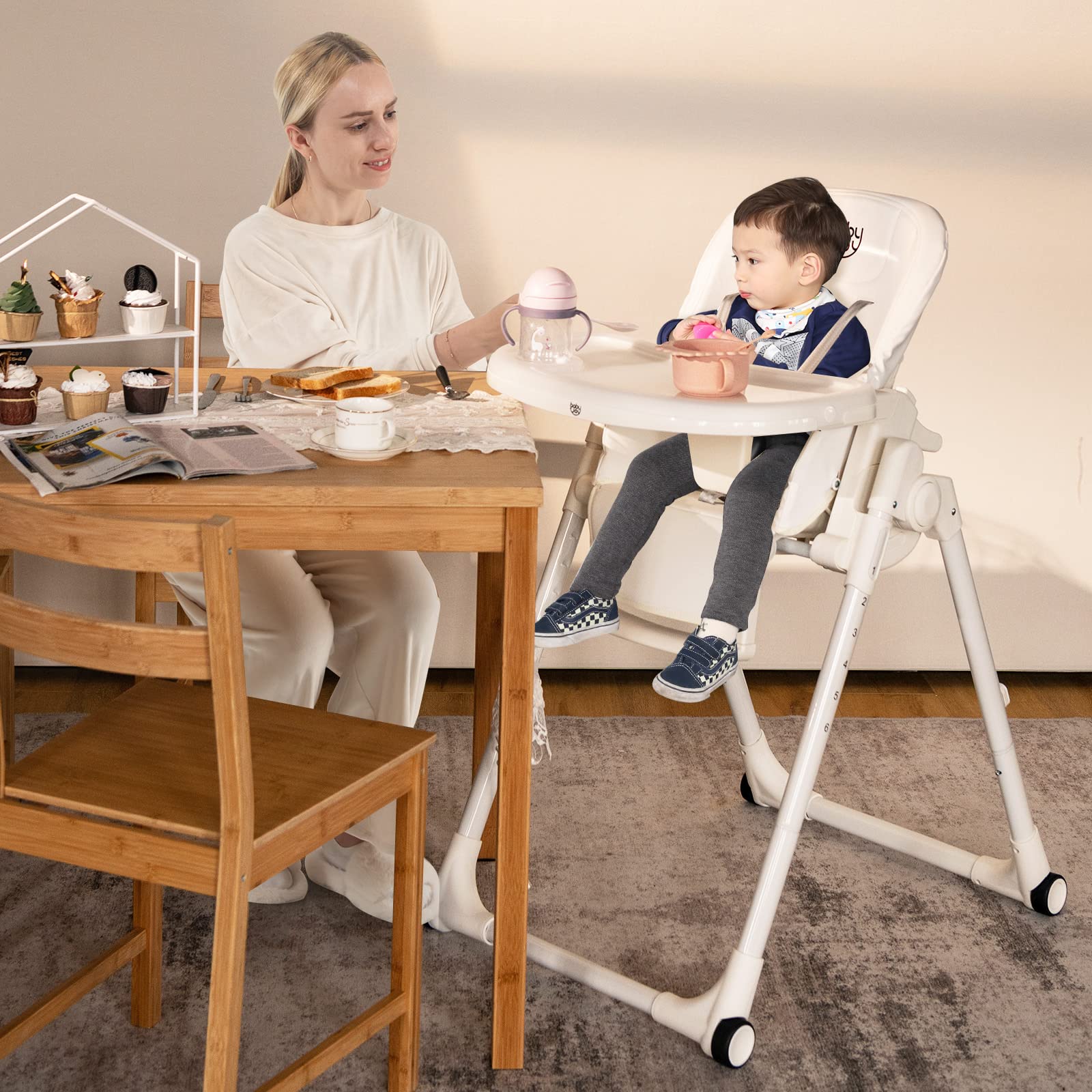 4-in-1 Baby High Chair Foldable Feeding Chair w/ 6 Adjustable Heights