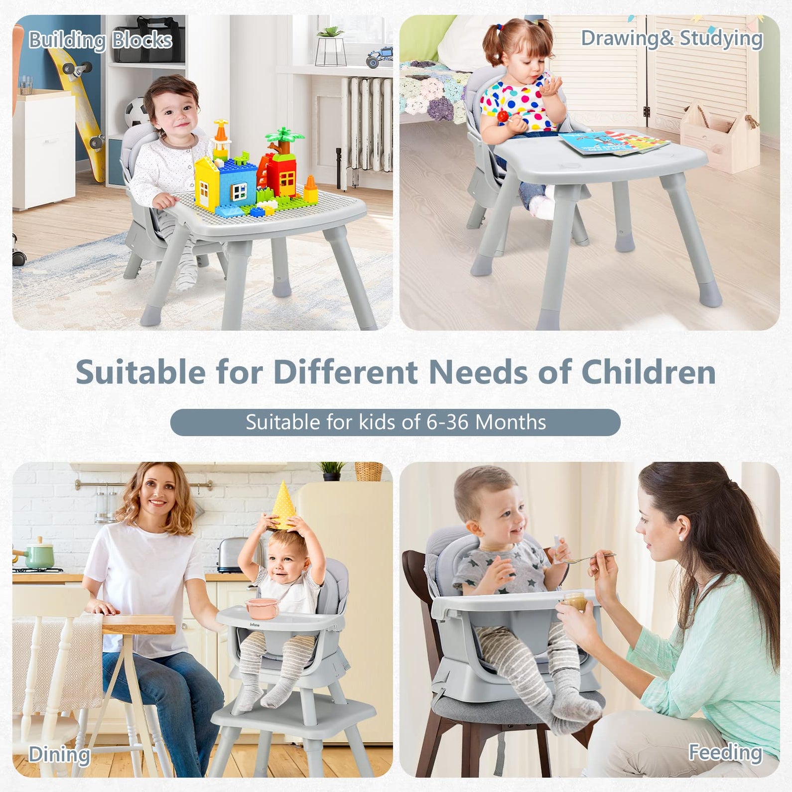 INFANS 8 in 1 Baby High Chair Convertible Highchair for Babies and Toddlers,