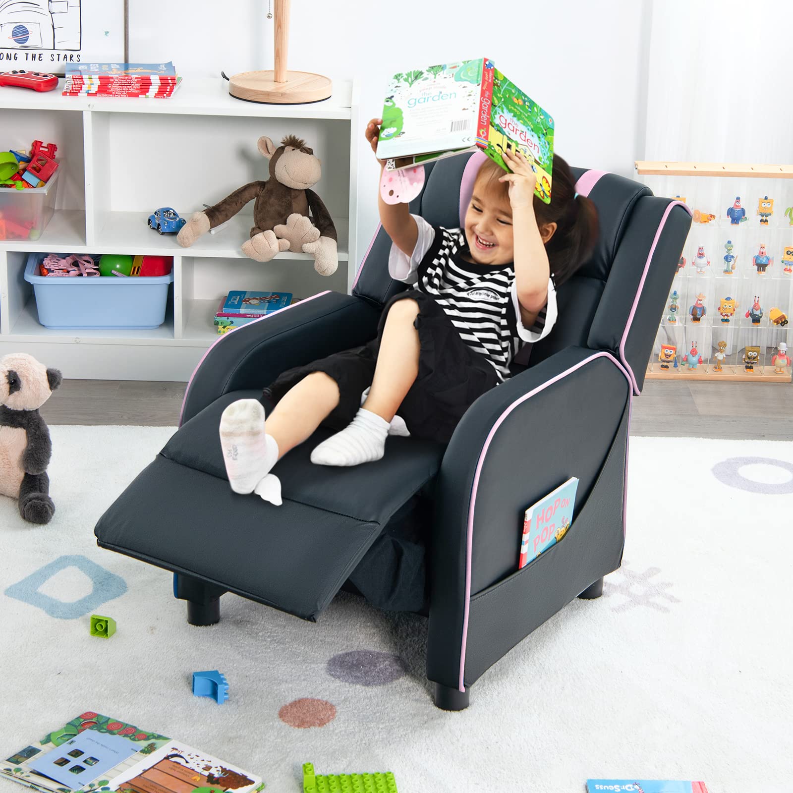Kids Recliner Sofa Couch with Adjustable Backrest Footrest and High Density Sponge