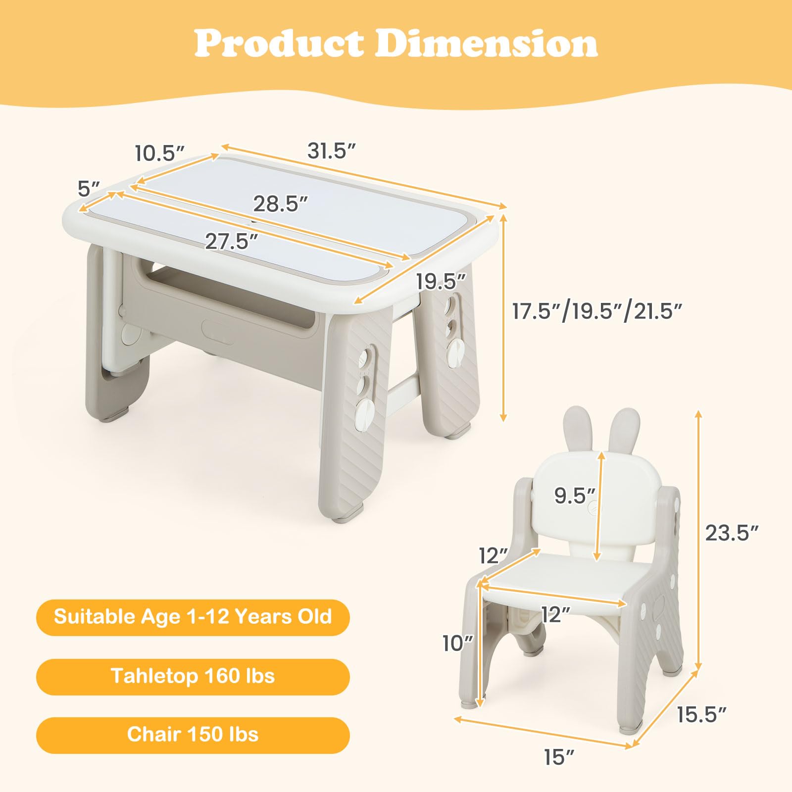 INFANS Kids Table and Chair Set Activity Table with Magnetic Drawing Board