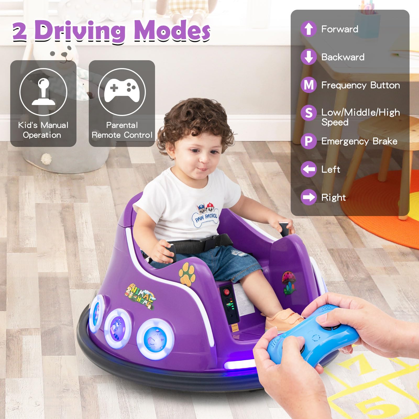 Kids Ride On Car, 12V Electric Bumper Car for Children W/Remote Control, 360 Degree Spin