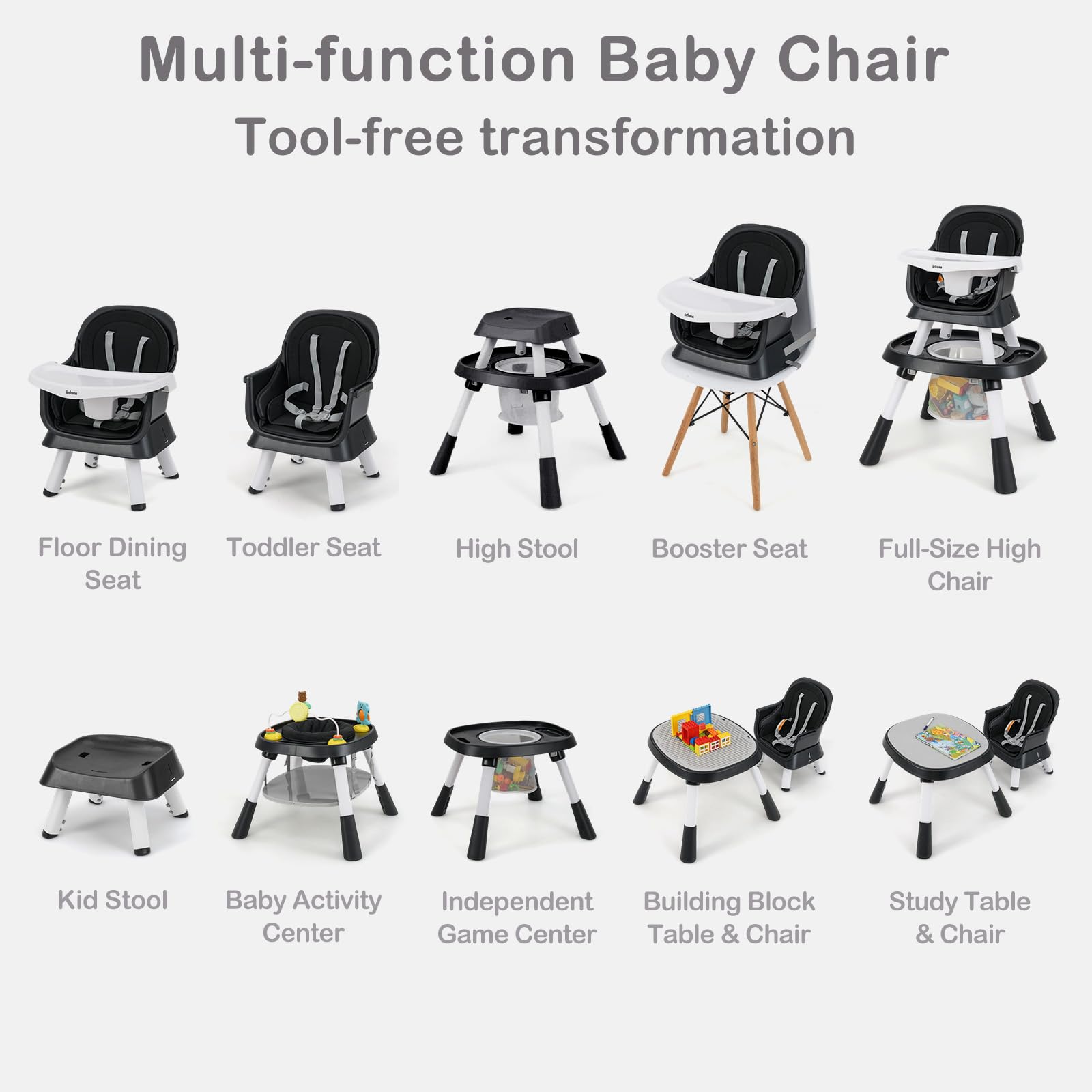 INFANS 9 in 1 High Chair Convertible Baby Highchair for Babies and Toddlers
