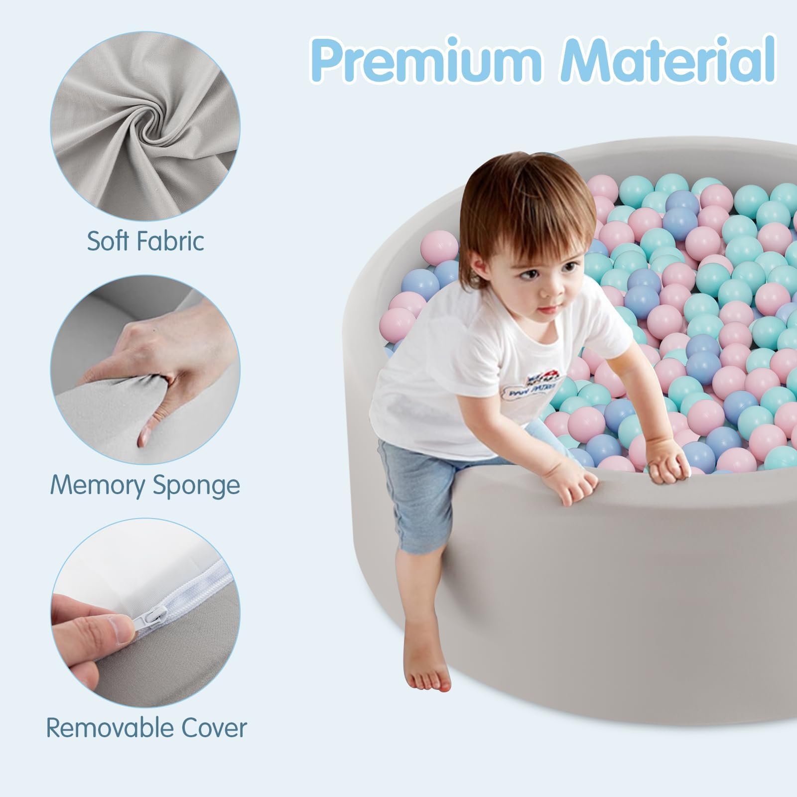 INFANS Foam Ball Pit for Toddlers with 200 Balls 36"x 12" Large Round Ball Pool Playpen with Soft Memory Sponge Pad
