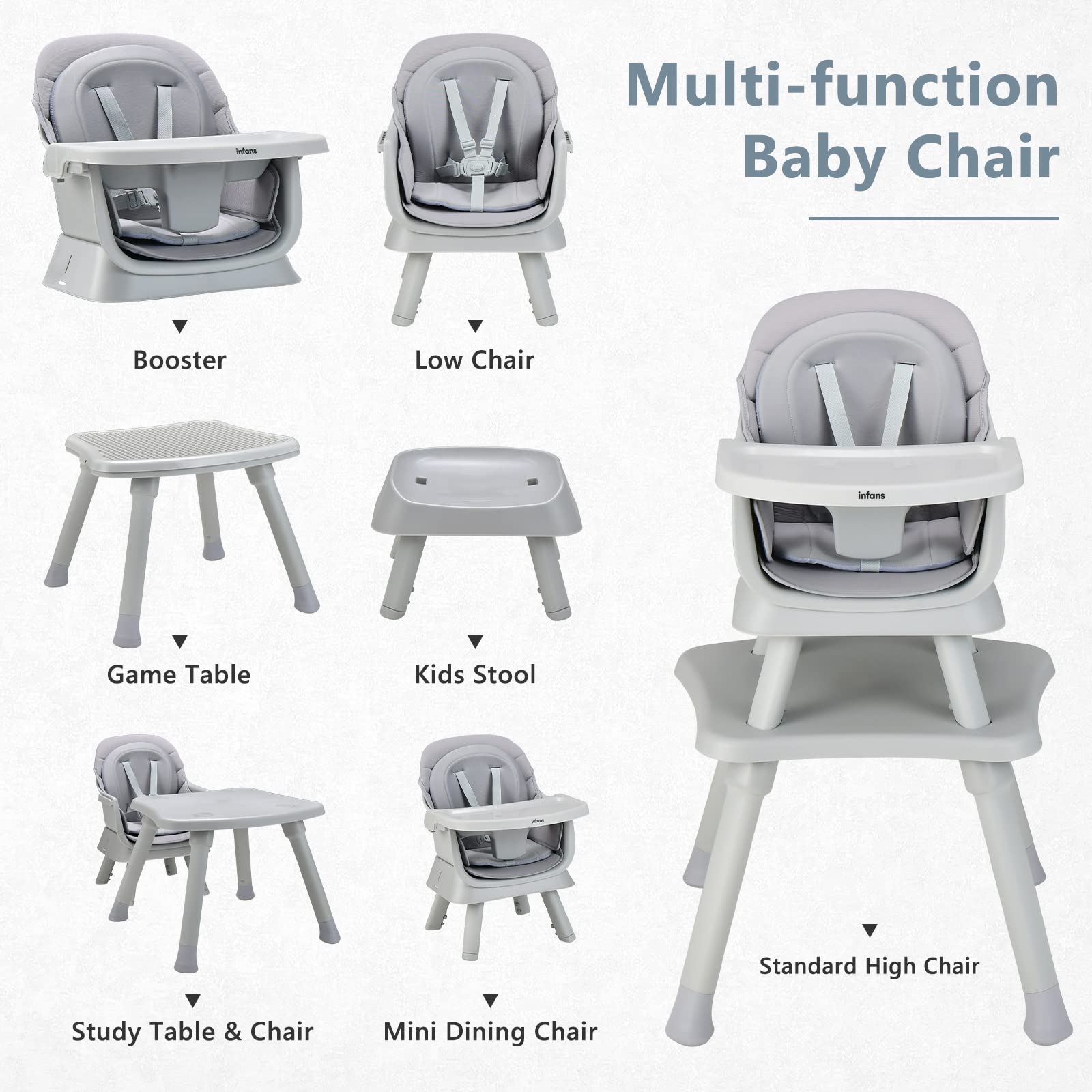 INFANS 8 in 1 Baby High Chair Convertible Highchair for Babies and Toddlers,