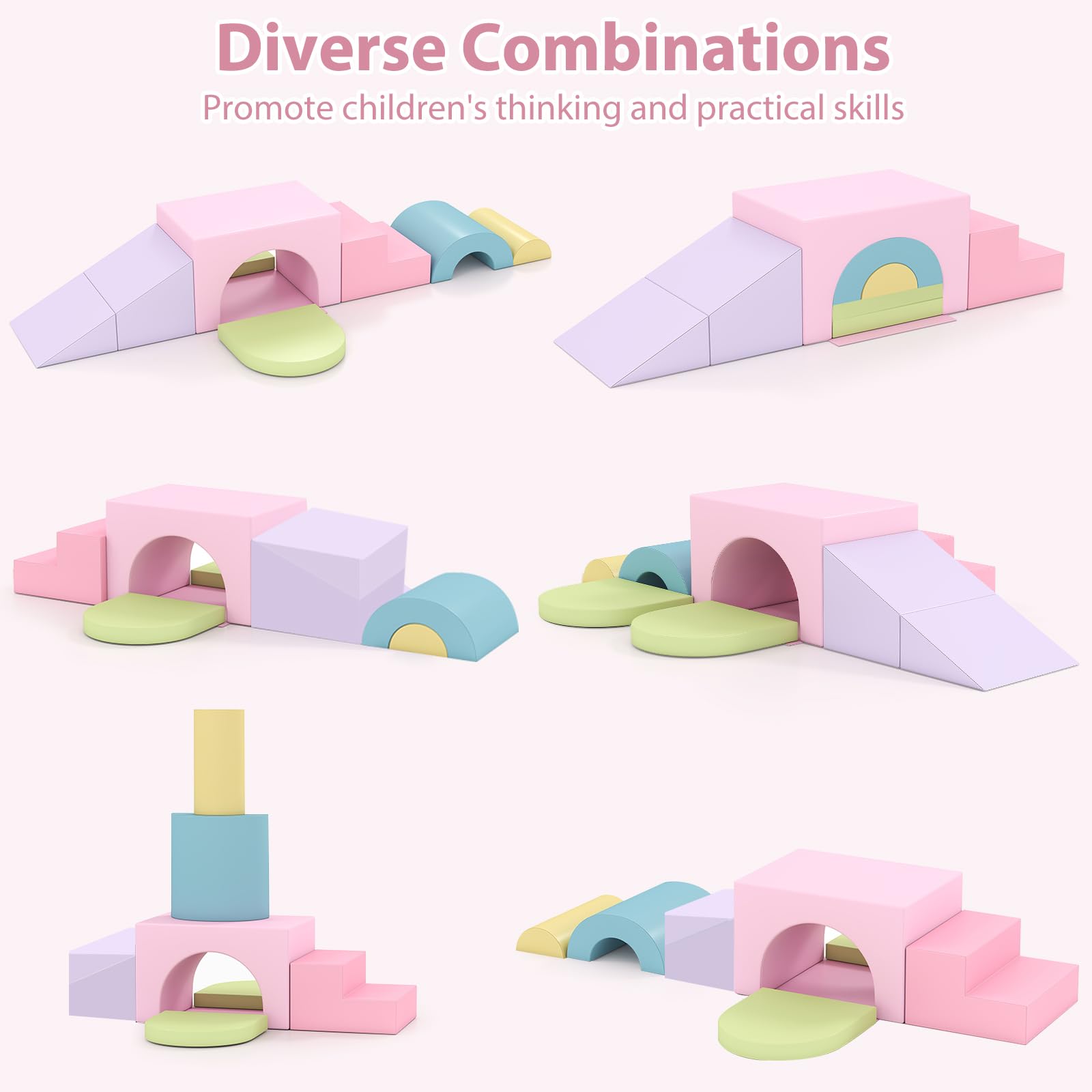 OLAKIDS Toddler Climbing Toys Indoor, 7 Pieces Baby Foam Blocks Soft Play Set with PU Leather