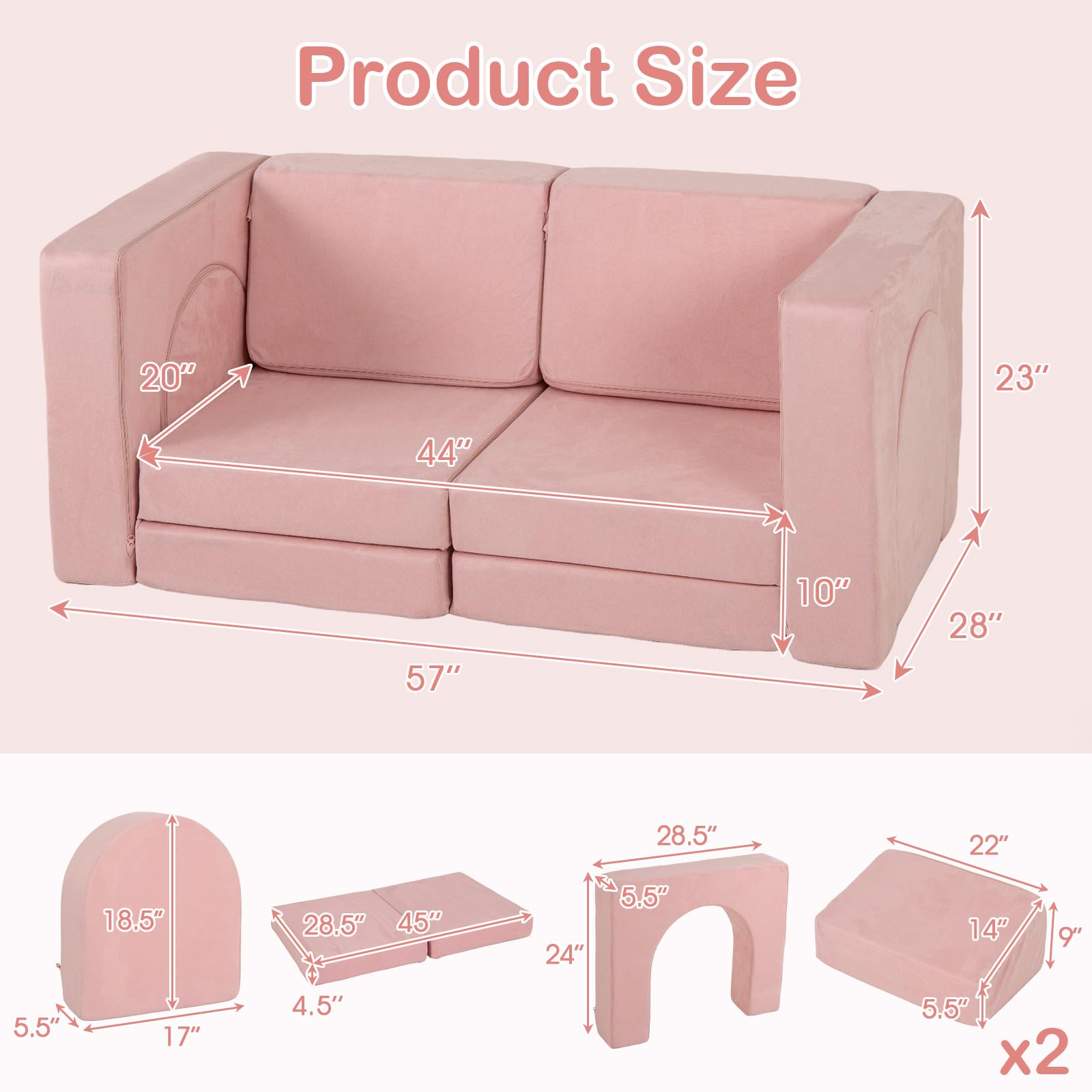 INFANS Modular Kids Play Couch 8 PCS Toddler Creative Sectional Building Sofa for Playroom