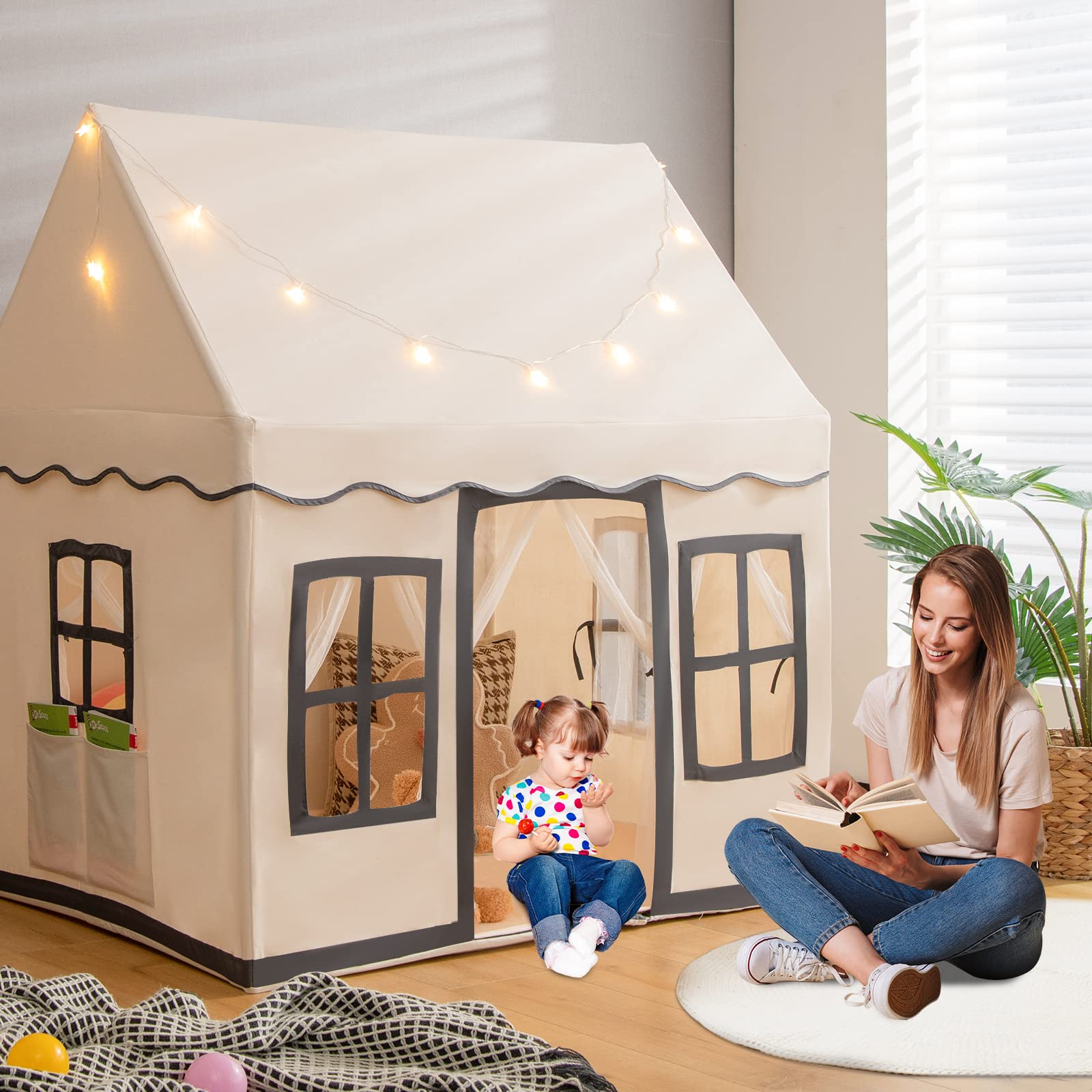 INFANS Kids Play Tent with Washable Mat Star Light Windows