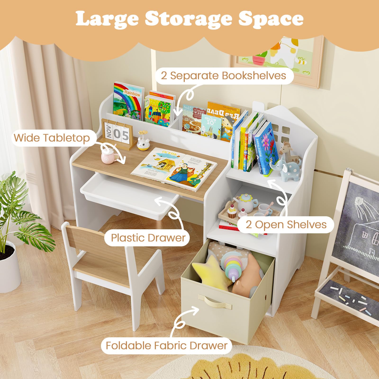 INFANS Kids Table and Chair Set Toddler Art Craft Play Wood Activity Desk with Chairs