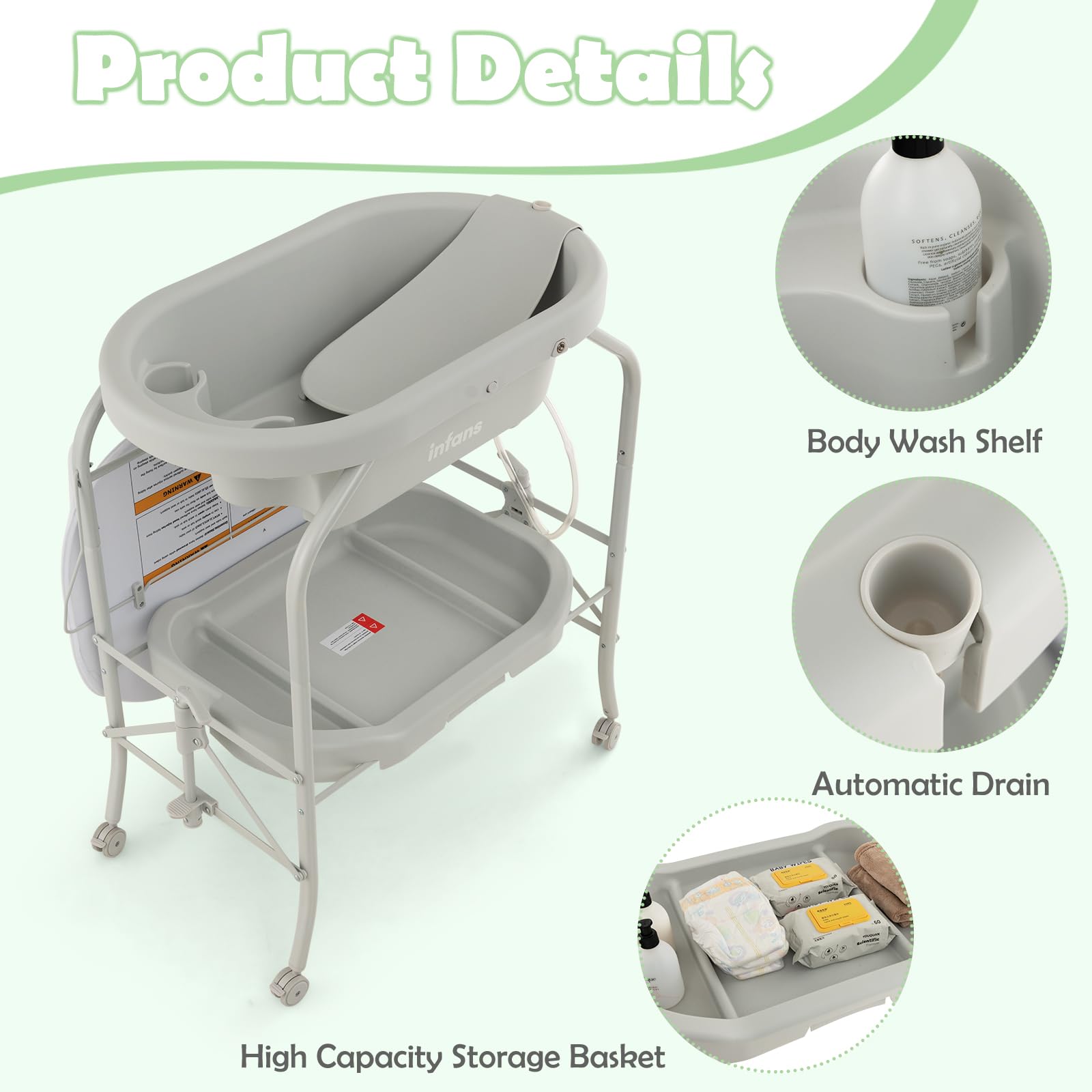 INFANS 2 in 1 Baby Changing Table with Bath Tub Unit
