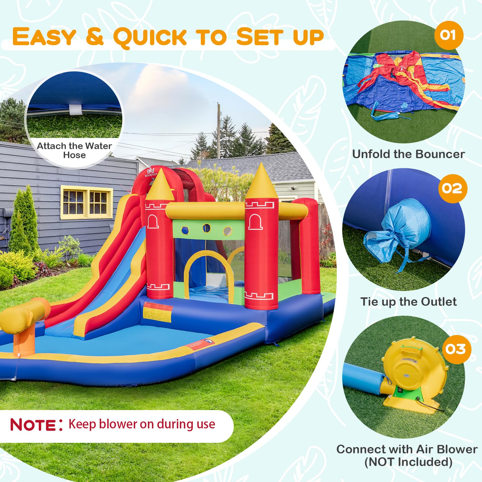 Inflatable Water Slide, Outdoor Water Park Bouncy House with Ring-tossing, Boxing
