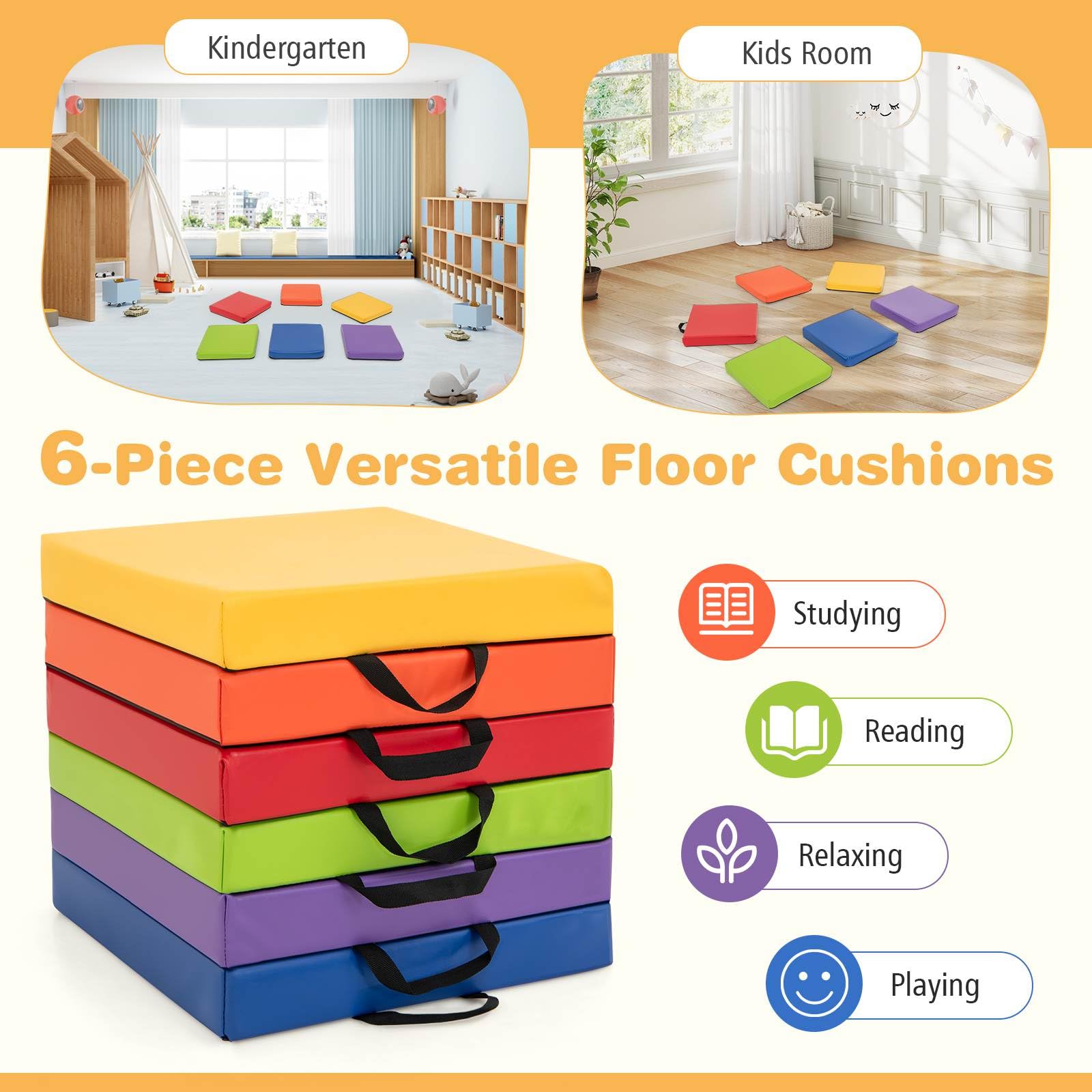 6 PCS Square Floor Cushions with Carrying Handles