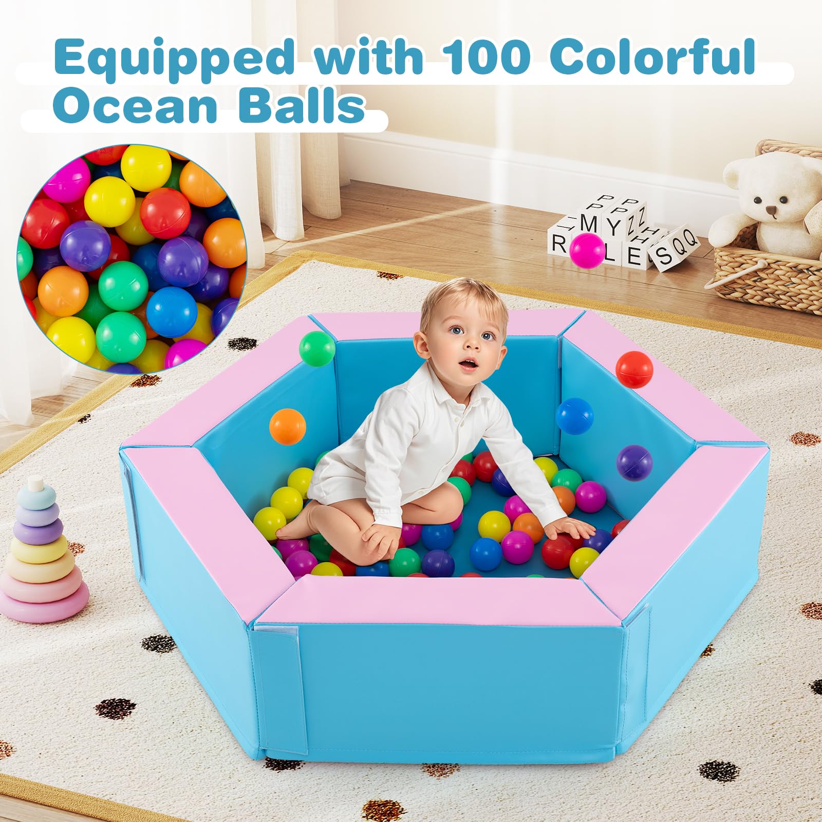 3-Piece Baby Foam Climbing Blocks with Ball Pit and 100 Colorful Ocean Balls