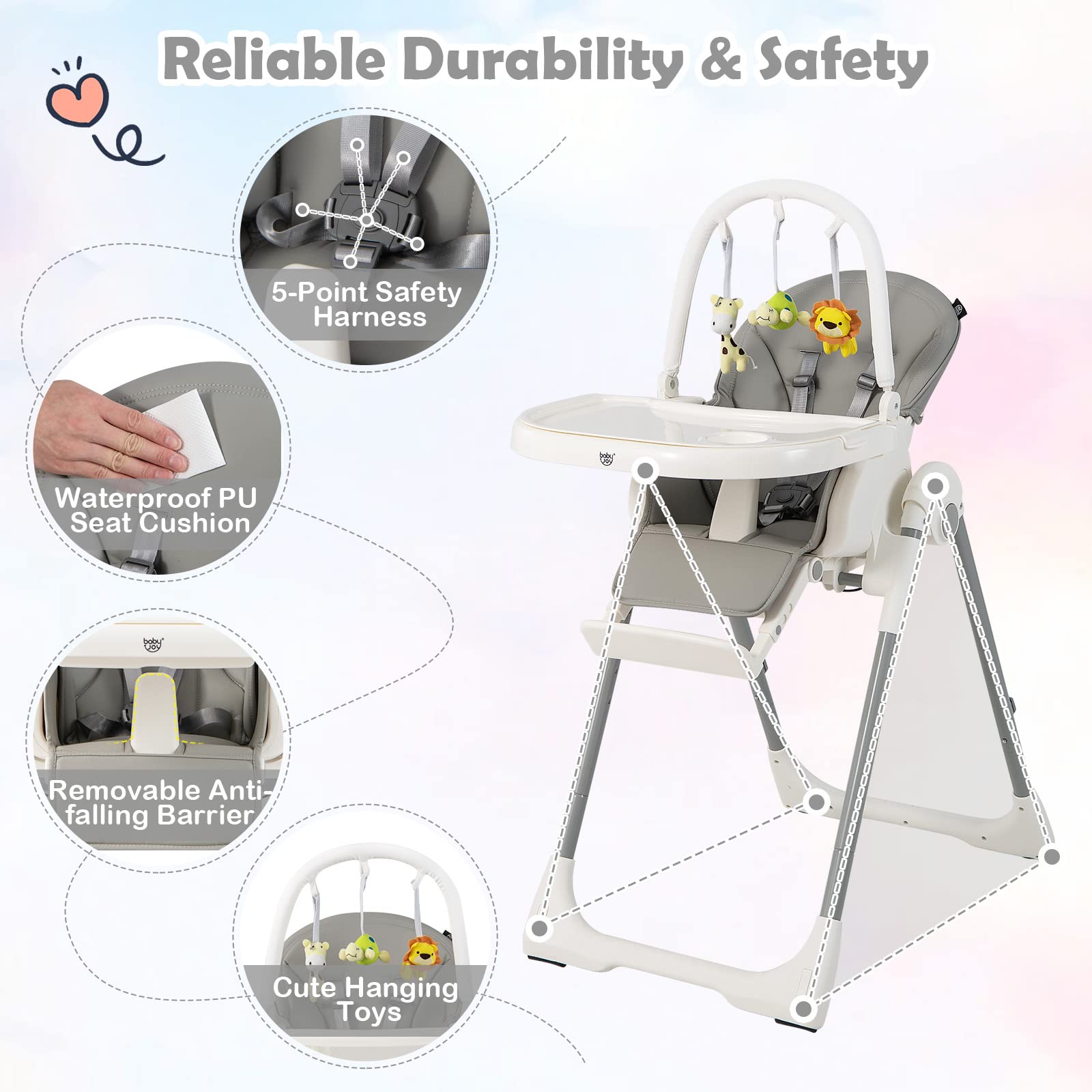 Baby High Chair Foldable Highchair w/Toy Bar Baby High Chair Foldable Highchair w/Toy