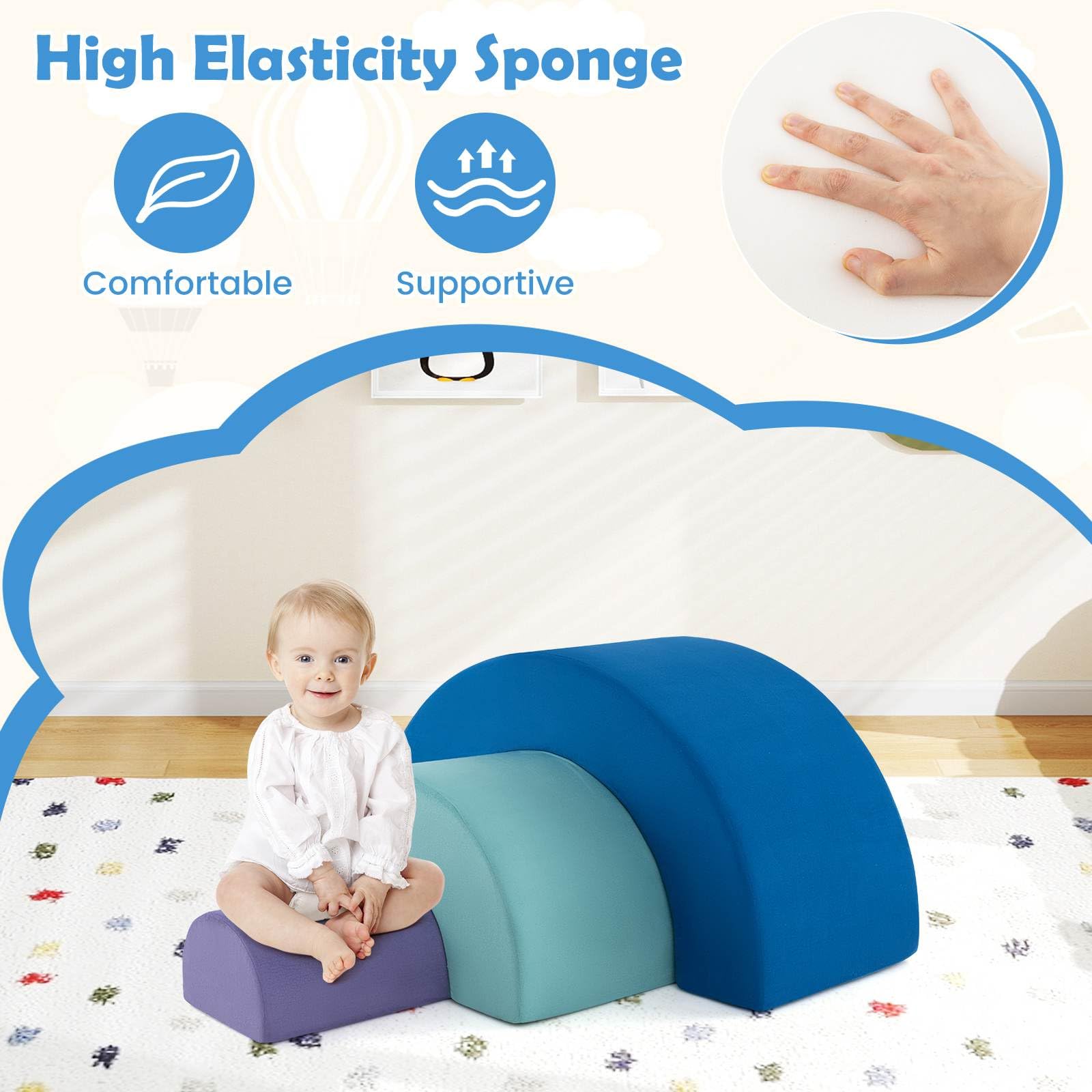 Rainbow Arc Climber Playset Foam Climbing Blocks with Washable Covers