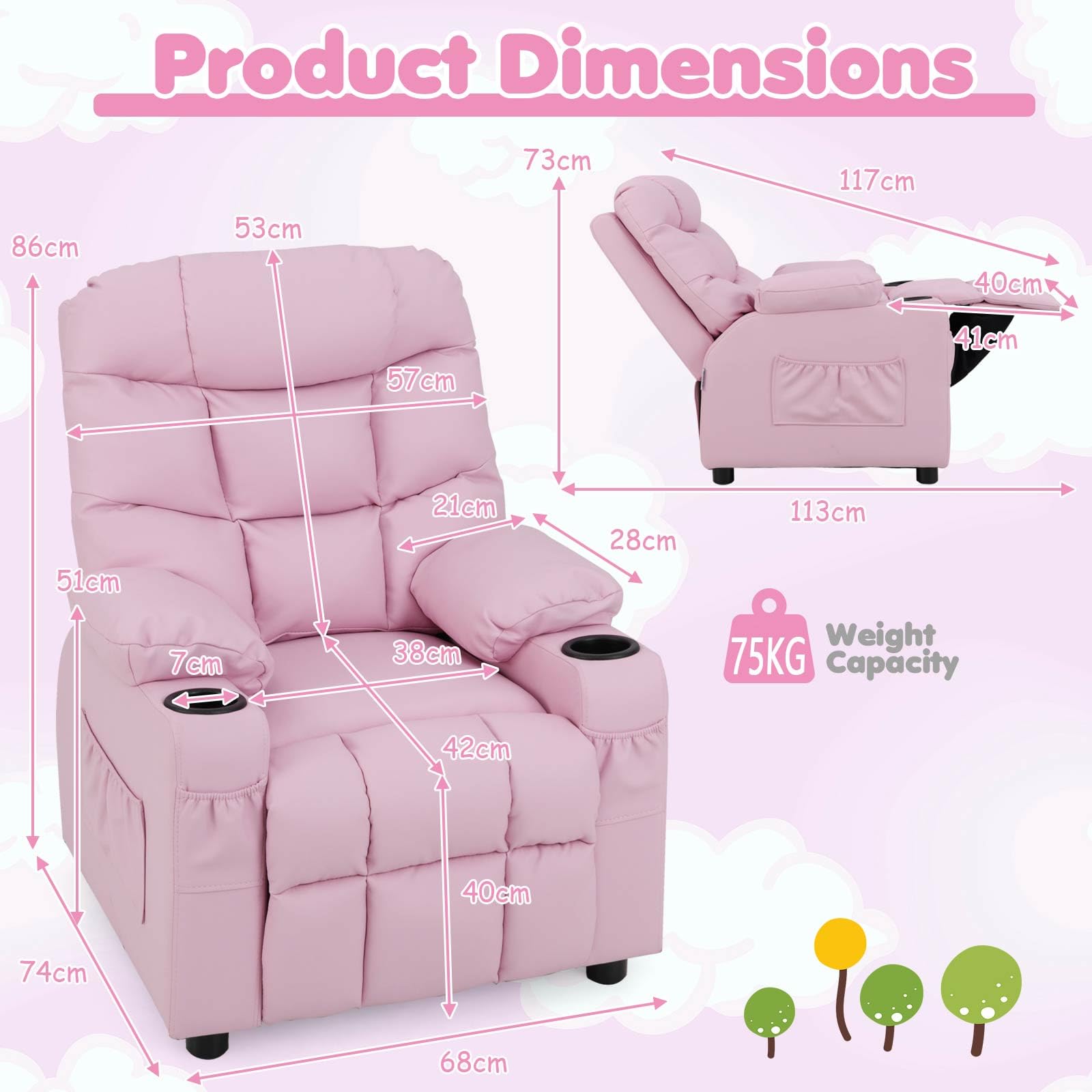 Kids PU Leather Recliner with Cup Holder and Footrest