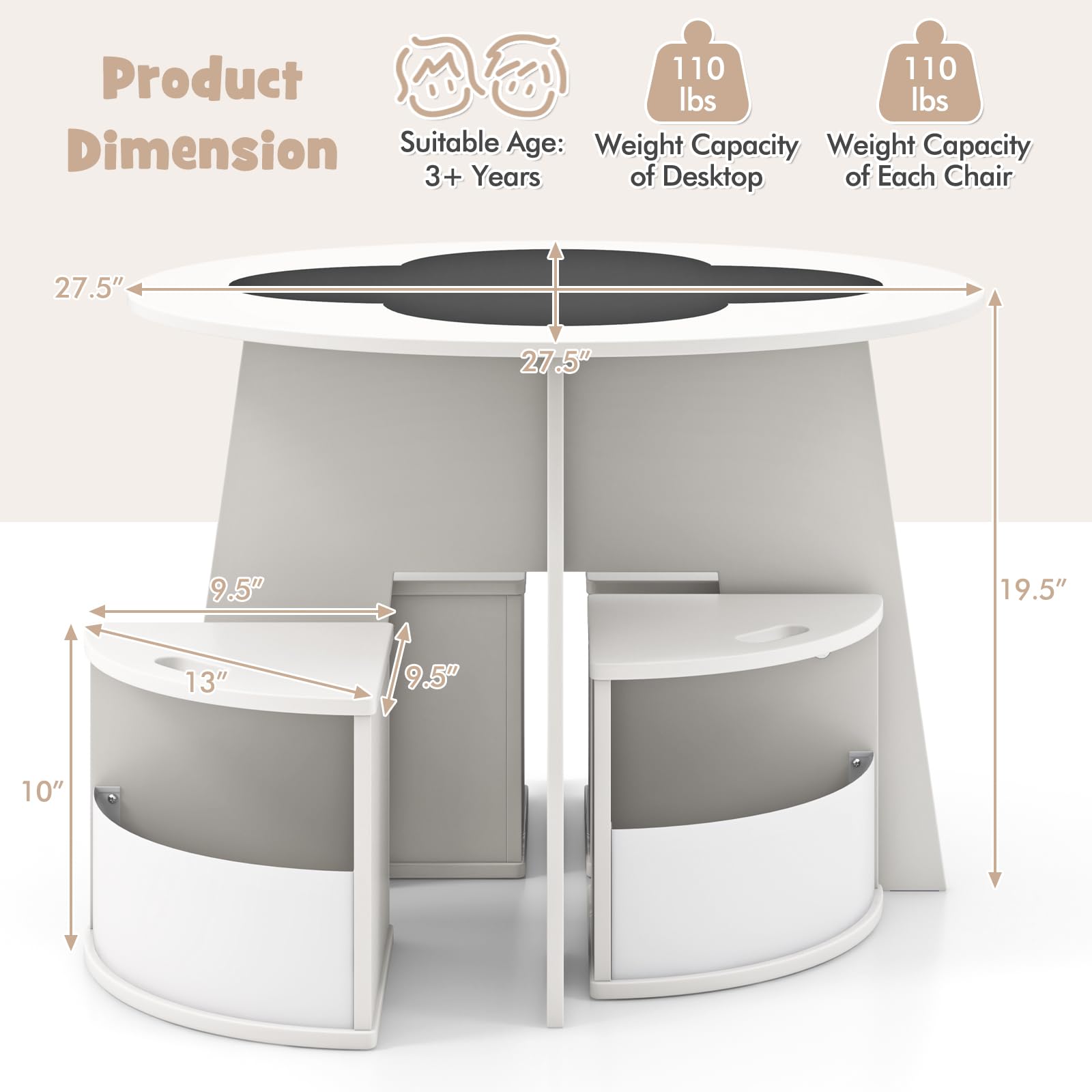 INFANS Toddler Table and Chair Set with 4 Storage Stools