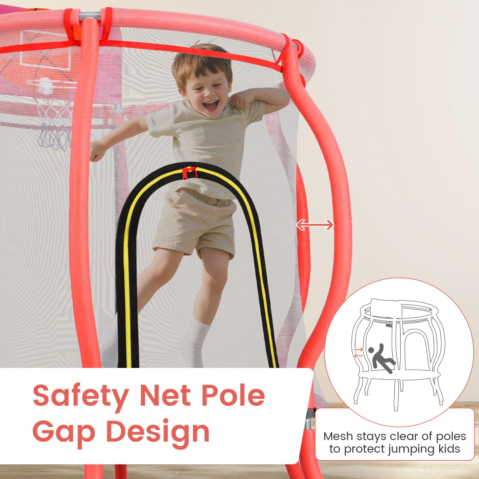 OLAKIDS 48" Trampoline for Kids, Indoor Outdoor Toddler Trampoline with Safety Enclosure Net