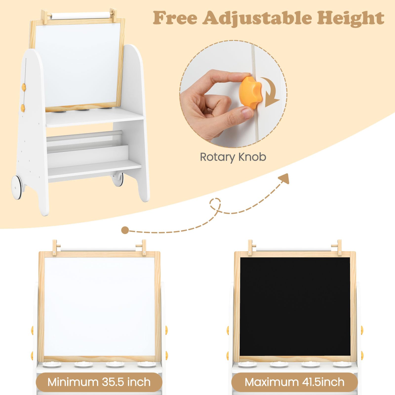 INFANS Easel for Kids with Stool, 4-in-1 Double-Sided Adjustable Magnetic Chalkboard with Paper Roll