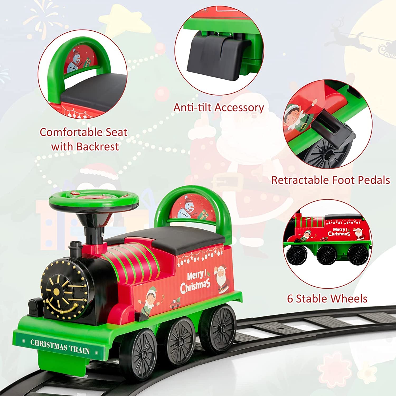Ride on Train Track, 6V Electric Ride on Train with Tracks, Storage Seat, Flashing Lights & Music
