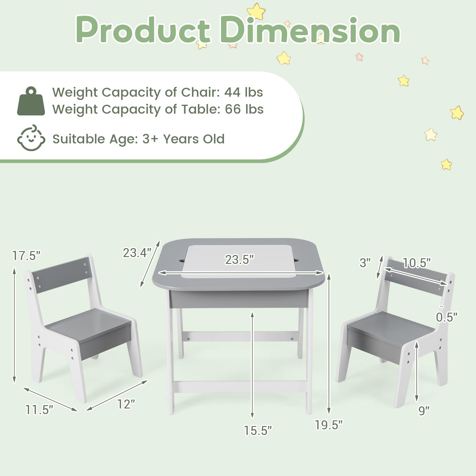 INFANS Kids Table and Chair Set, 3 in 1 Wooden Activity Table with Removable Blackboard and Whiteboard