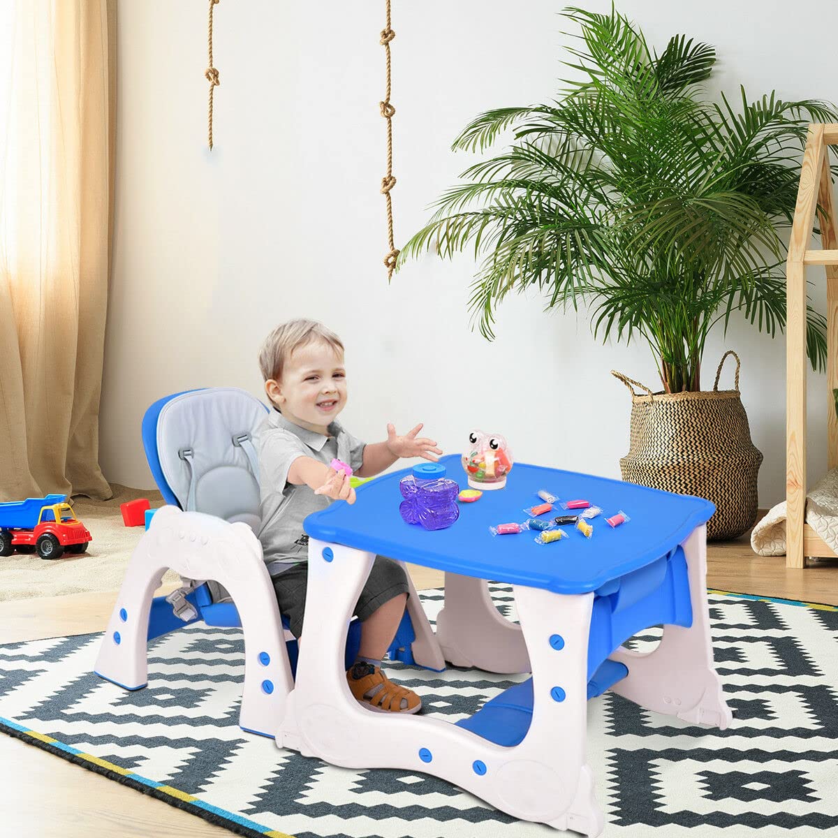 Baby High Chair 3 in 1 Infant Table and Chair Set Convertible Booster Seat with 3-Position Adjustable Feeding Tray