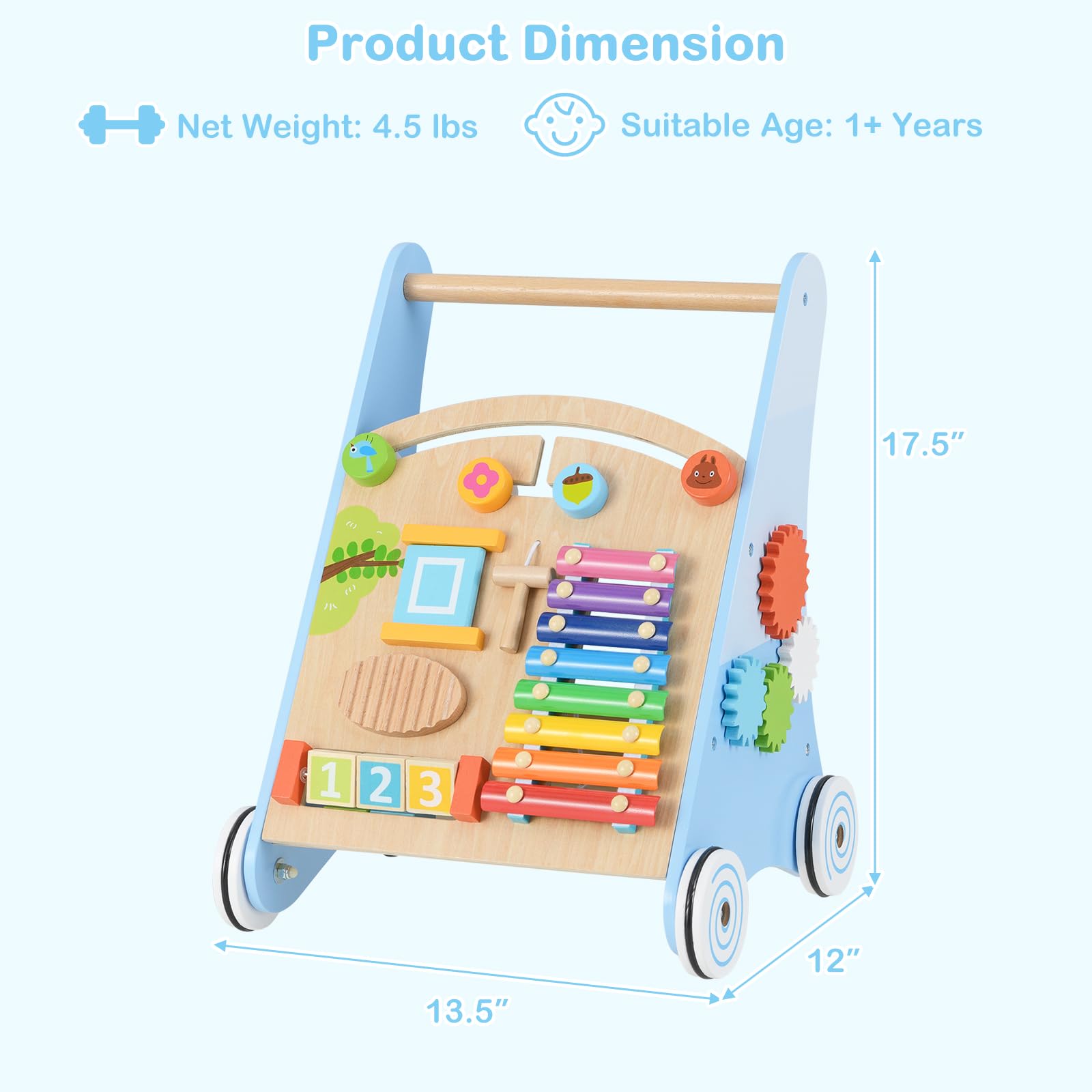 INFANS Wooden Baby Walker, Montessori Walker with Multiple Activity Toys