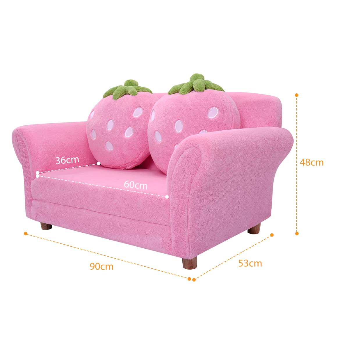 Children Couch Armrest Chair Double Seats with Strawberry Pillows