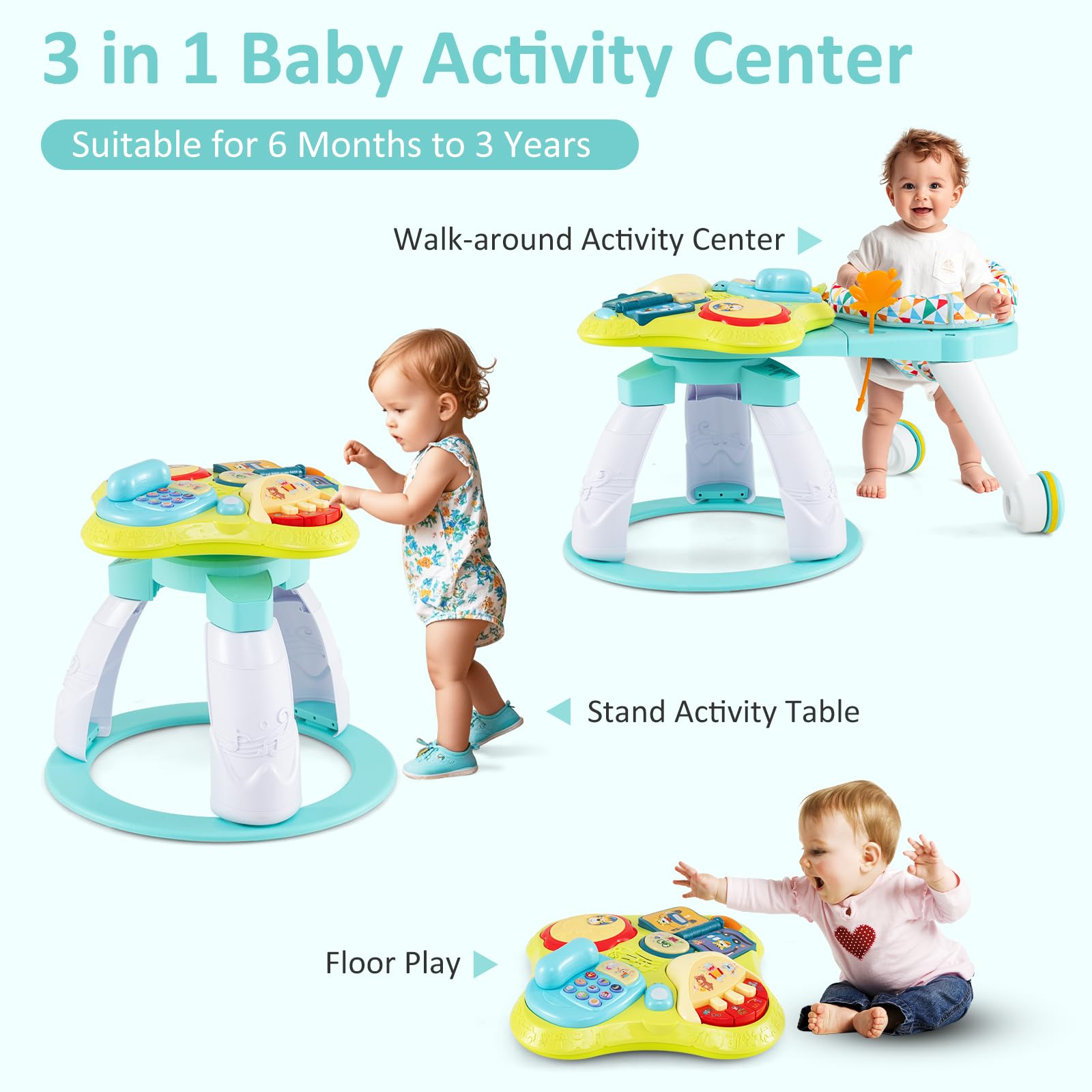 INFANS 3 in 1 Walk Around Baby Activity Center Baby Walker with Play Table
