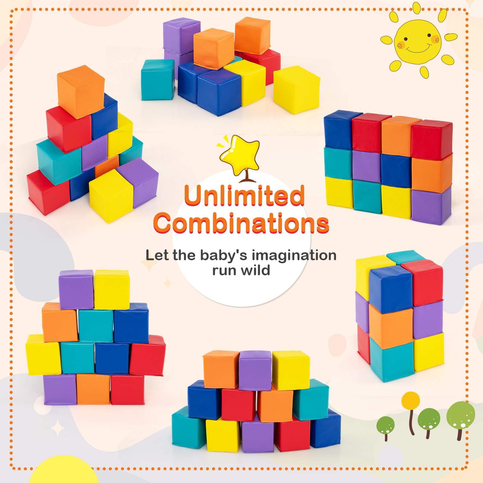 12 PCS Foam Building Blocks, 14 x 14 x 14 cm Colorful Climbing Foam Soft Cubes for Kids