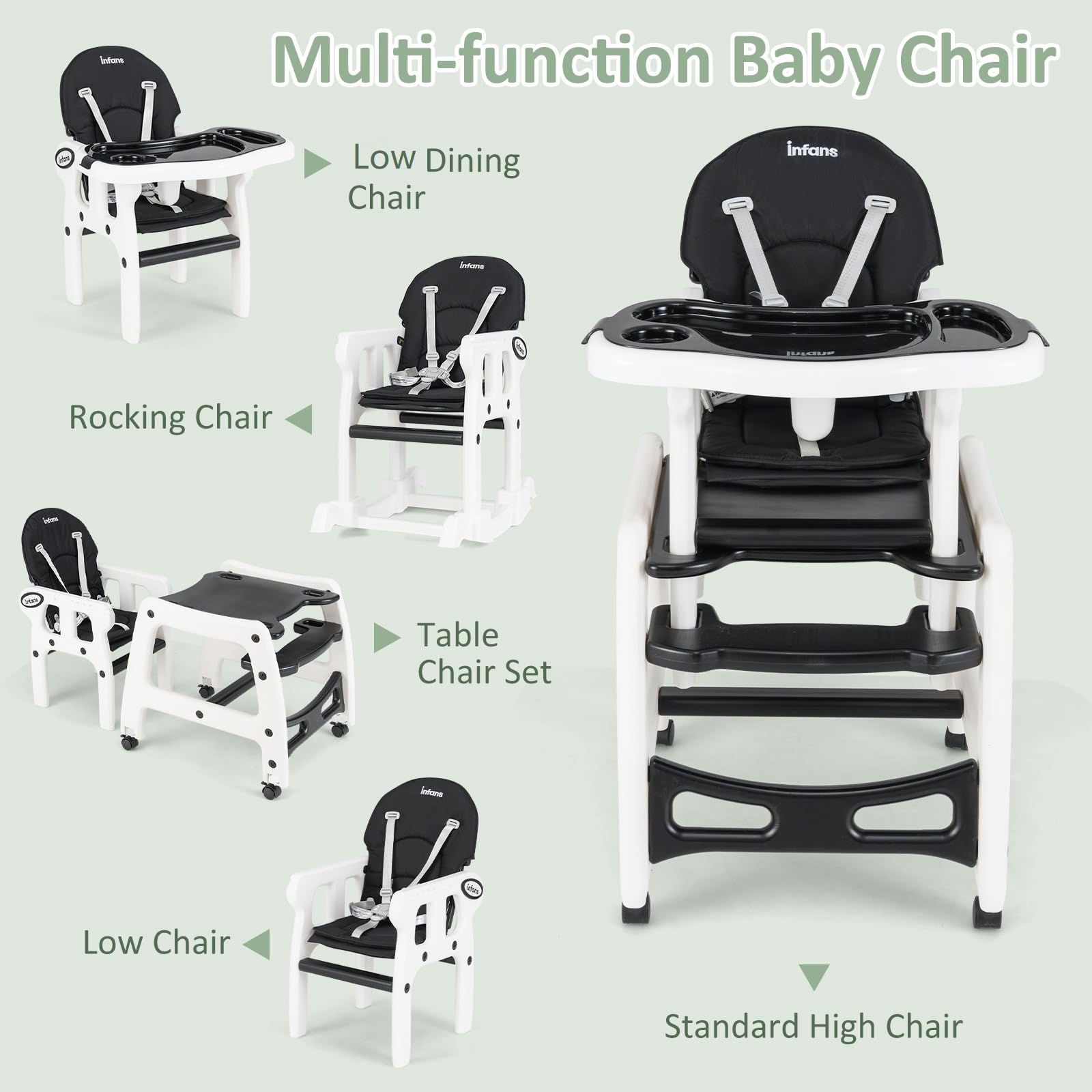 INFANS 5 in 1 Baby High Chair Convertible Toddler Table Set