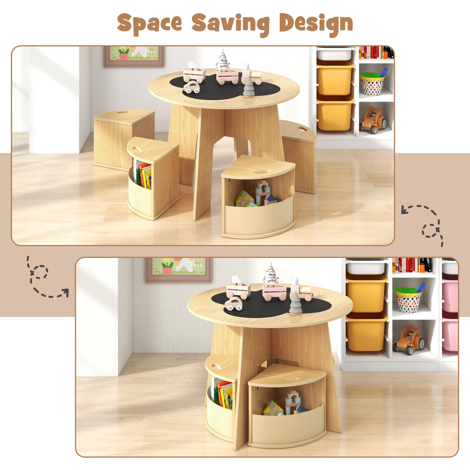 INFANS Toddler Table and Chair Set with 4 Storage Stools